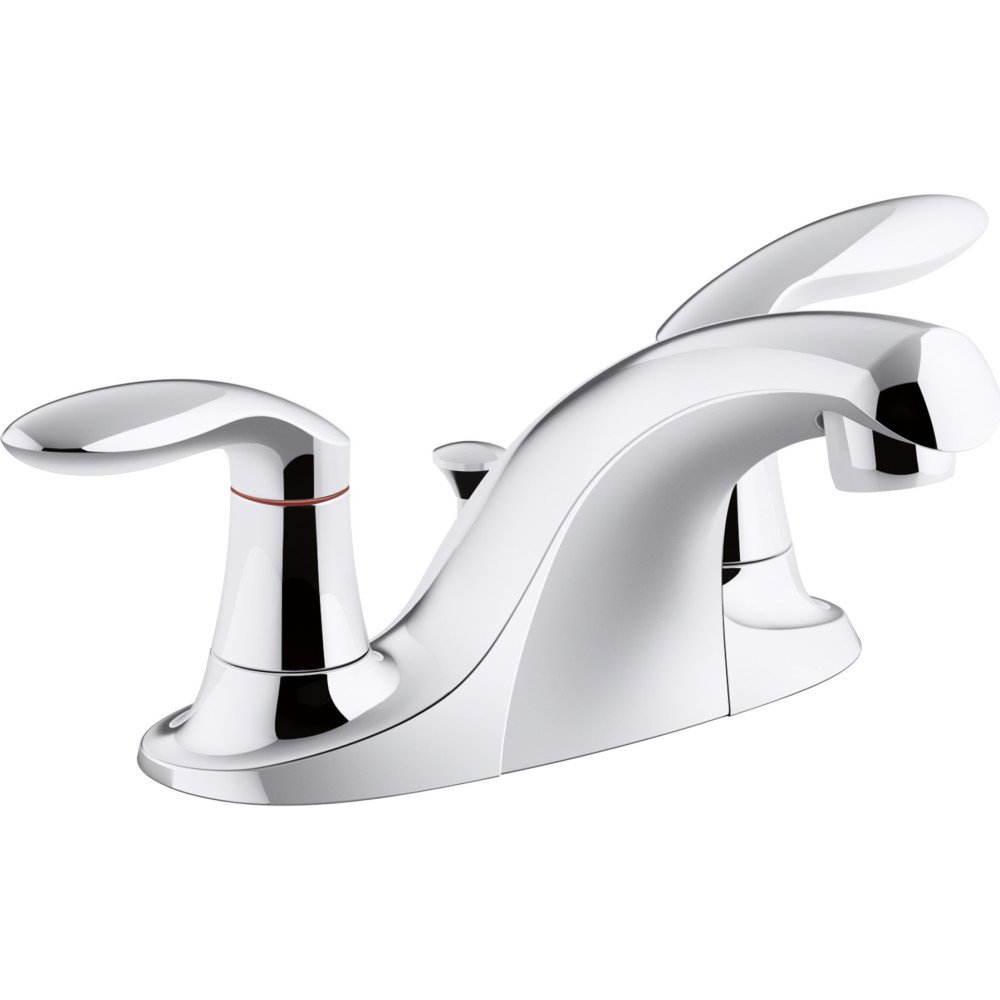 KOHLER K-P15241-4DRA-CP Coralais 2ハンドル センターセット バスルームシンク蛇口 プラスチックポップアップドレイン&リフトロッド付き プロジェクトパック 光沢クロム