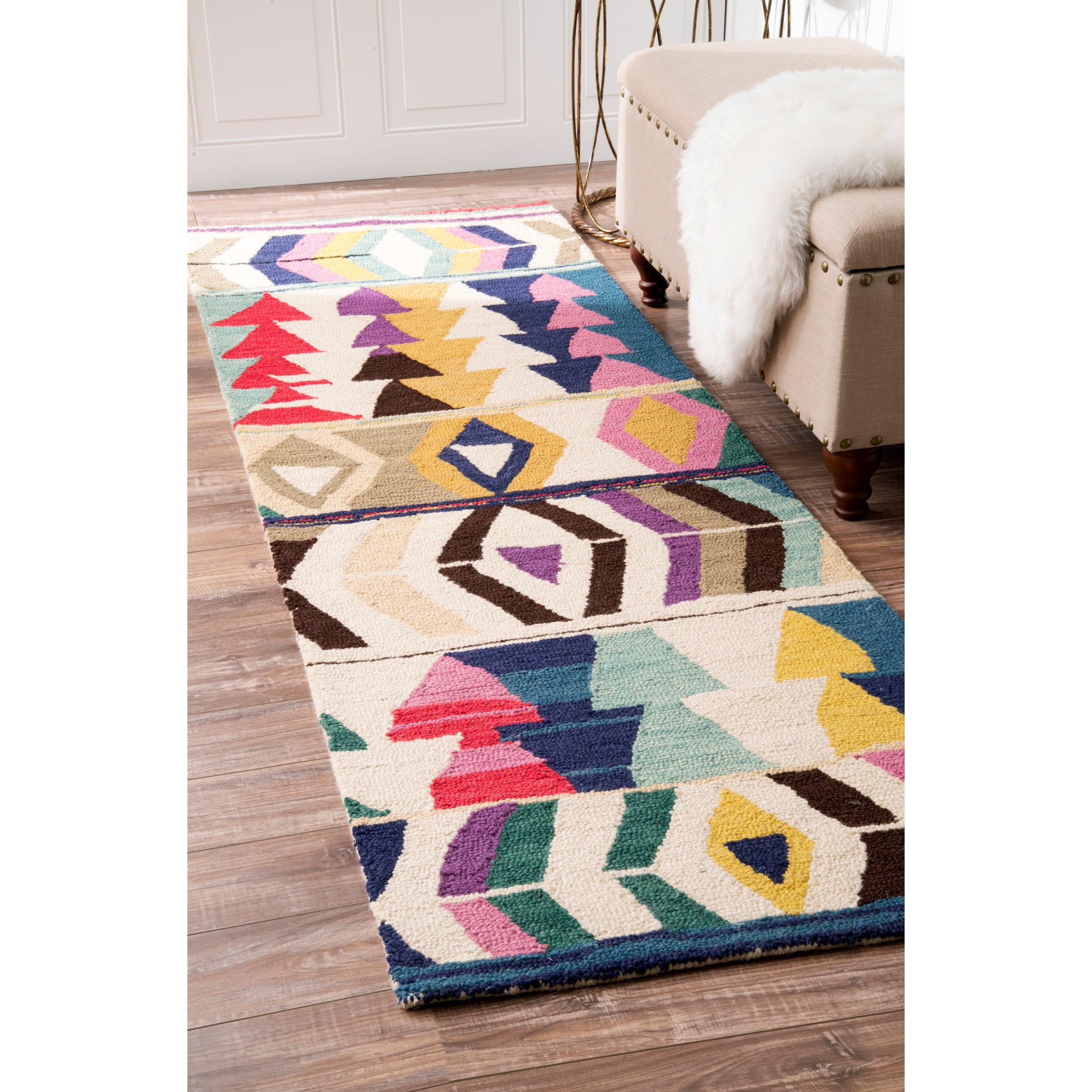 nuLOOM Bohemian Geometric Tribal Hand Made Woolen Runner Area Rugs 2' 6 x 8' Multicolor
