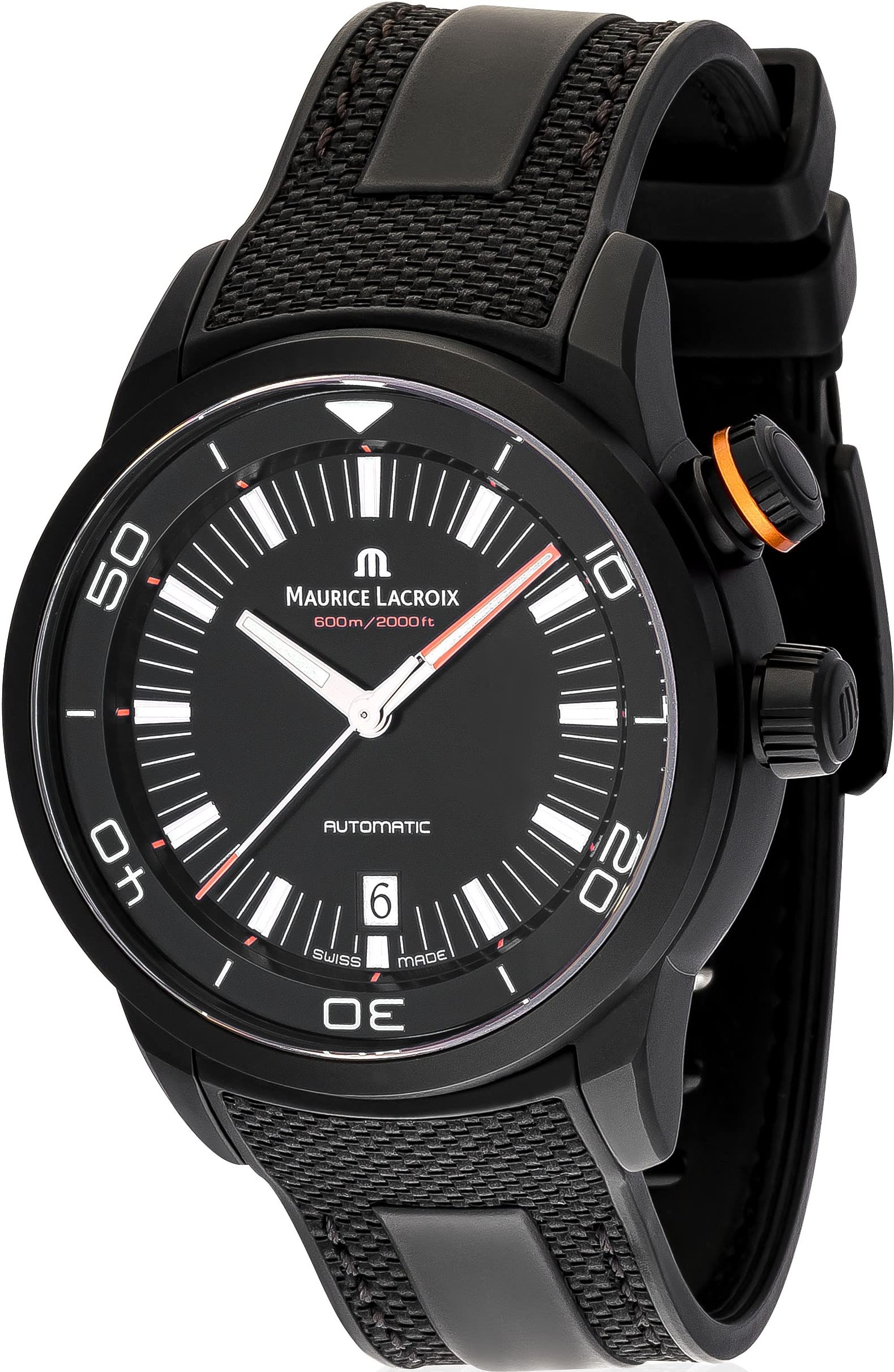 Maurice Lacroix Pontos S ダイバー クロノグラフ メンズウォッチ - 43mm ブラックダイヤル ブラックラバーバンド スイス自動ダイブウ..