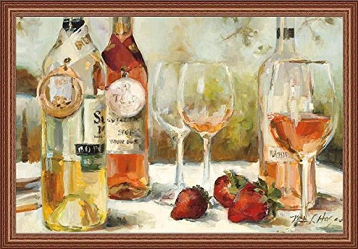 Buyartforless場合WAP 5706 36 x 24 1.75 WOAK Framed夏賞受賞者ワイン&イチゴ、Marilyn Hageman 36 x 24 Tuscanアートプリントポスターin WideオークHardwood Frame