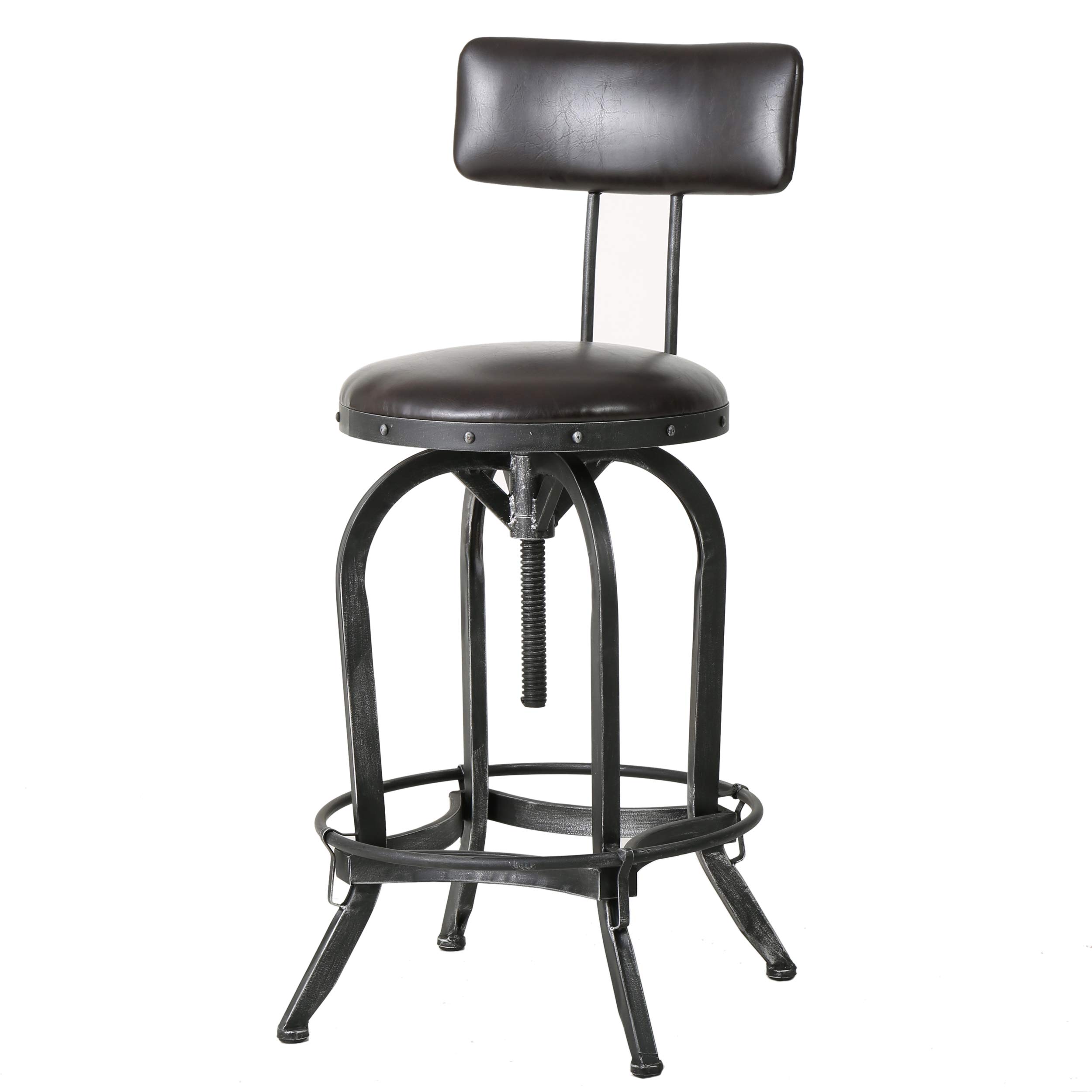 Great Deal Furniture Samthorn Metal Industrial Barstool w/Backrest (Brown Recast Leather) 141［並行輸入］