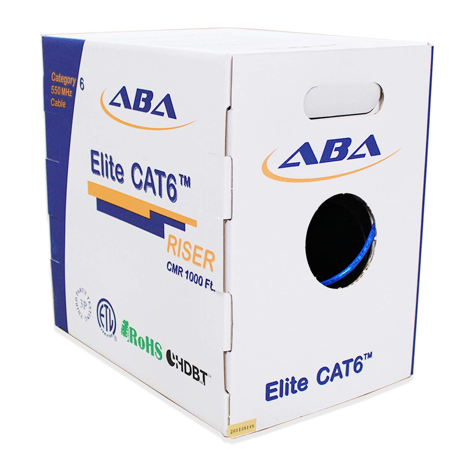 RICOH - CAT6ライザー(CMR)、1000フィート、UTP 23AWG、ソリッド裸銅、550MHz、UL認定、簡単に引っ張れる(Reelex II)ボックス、バルクイーサネットケーブル ブルー