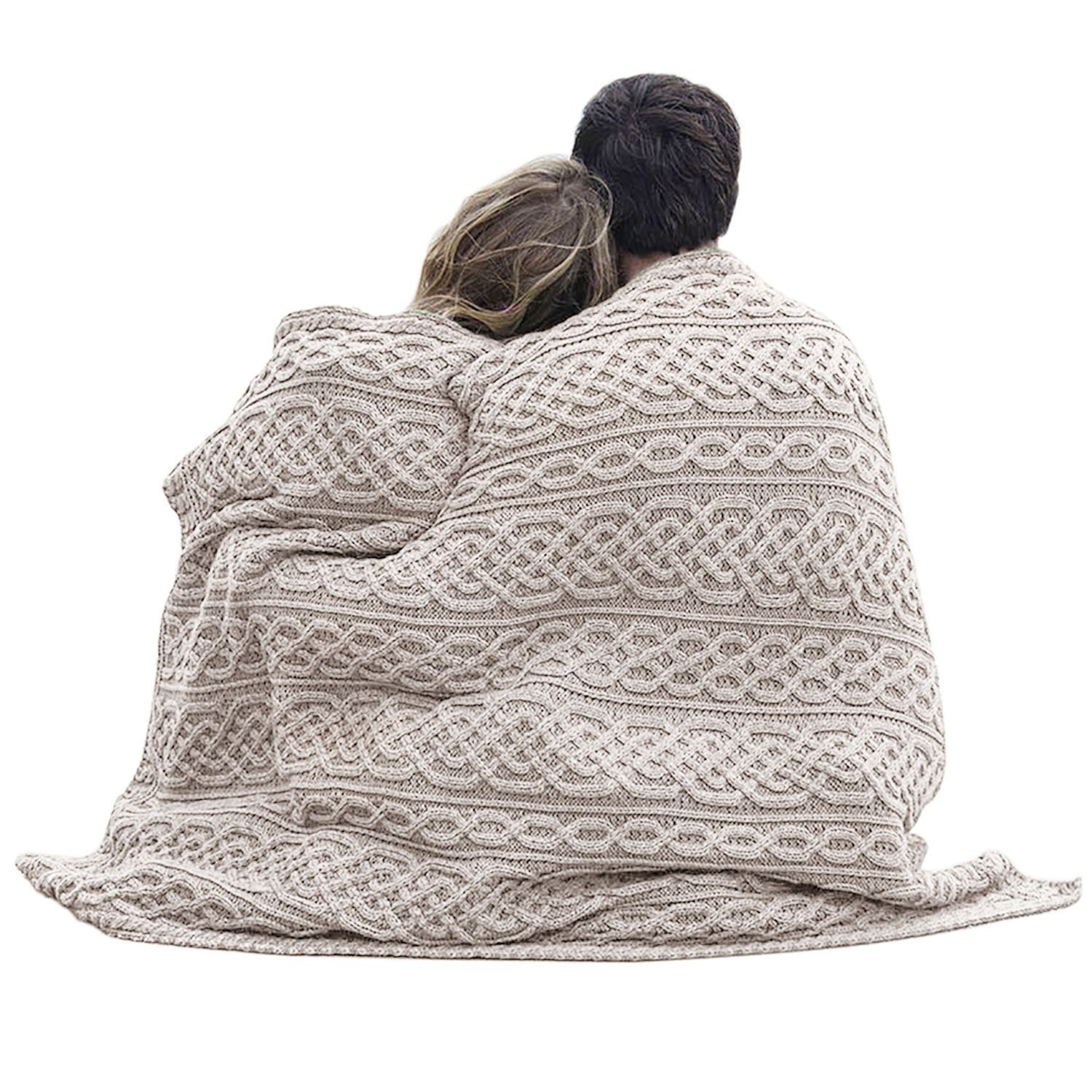 Aran Woollen Mills Carraig Donn アイリッシュ ケーブルニット ブランケット ケルト スロー - メリノウール100% アイルランド製 40インチ x 55インチ (10