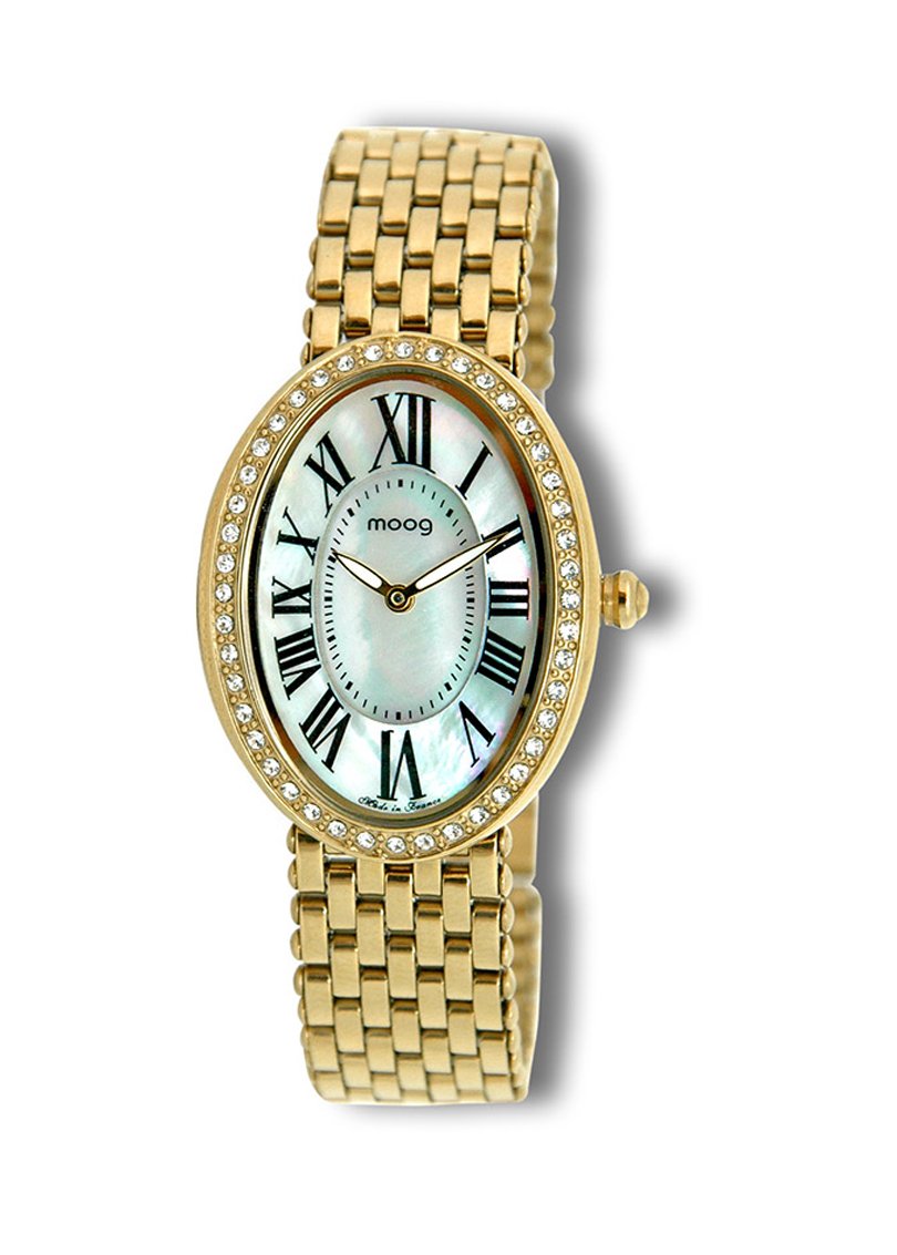 Moogパリ ? Flocon ? Women 's Watch withホワイト母のパールダイヤルでストラップ、ゴールドステンレススチール Made in France ? m45704 ? 004