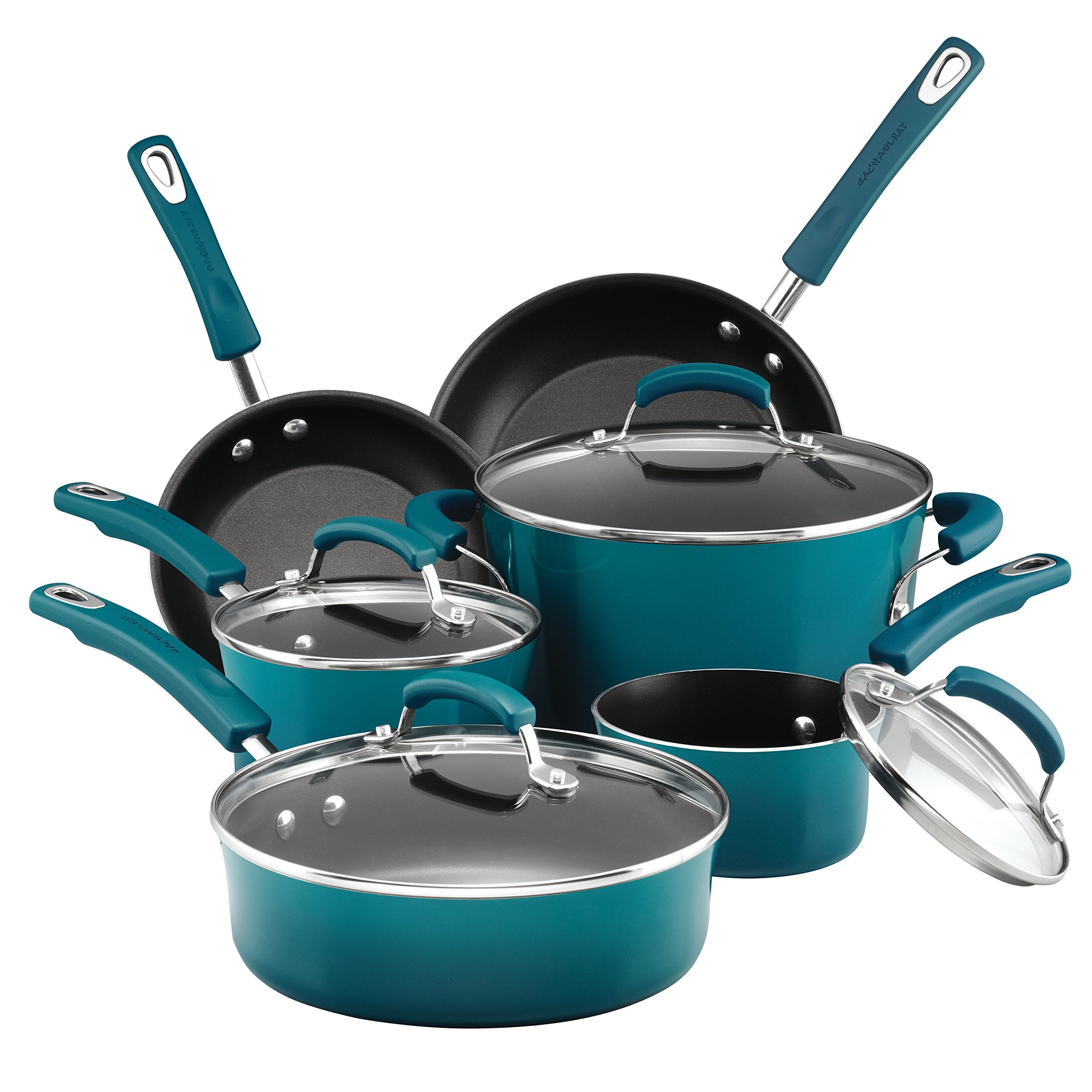 Rachael Ray 10ピース磁器エナメルII Nonstick Cookware Set L ブルー