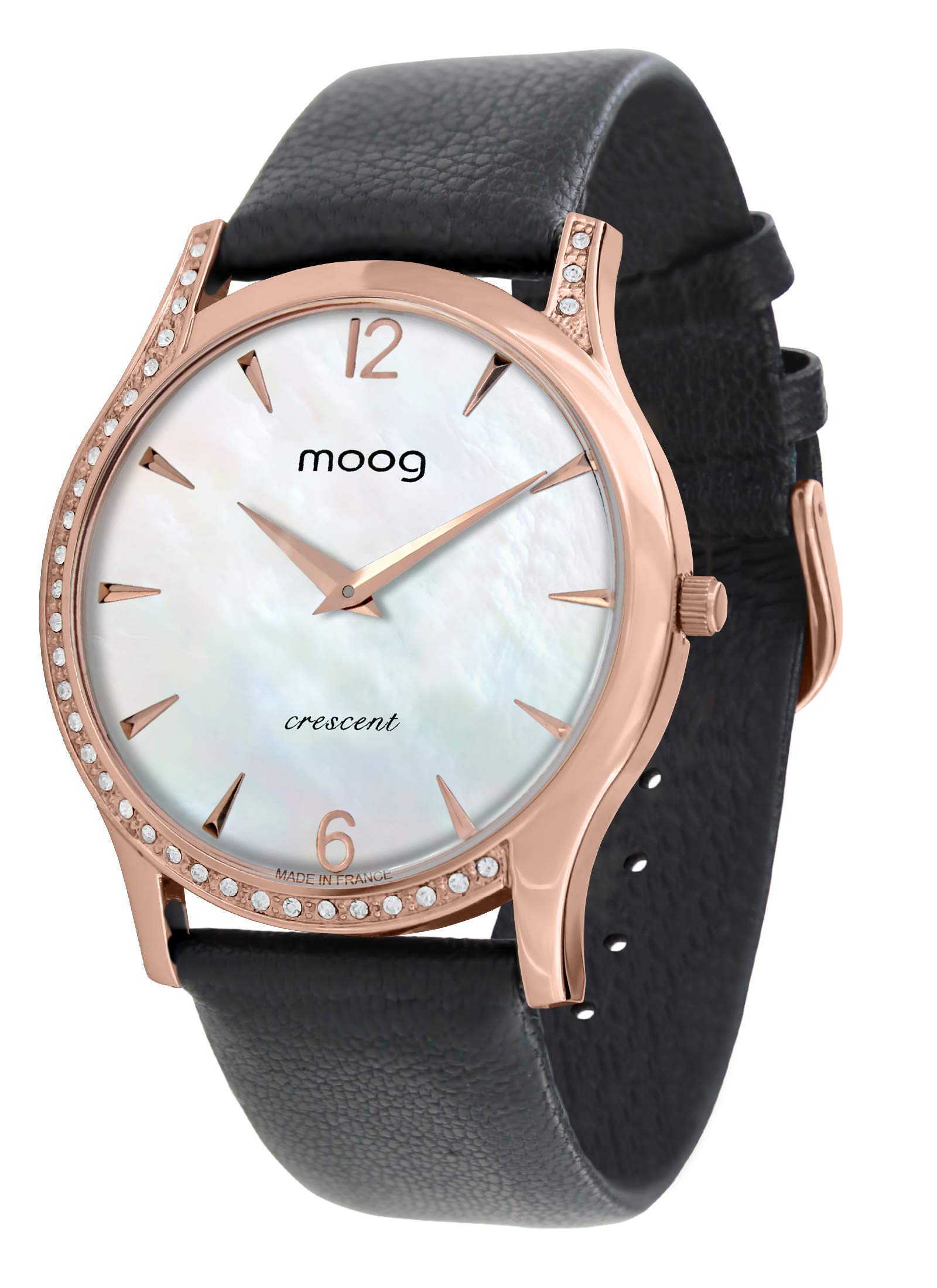 Moogパリ ? Crescent ? レディースウォッチホワイトダイヤルブラウンストラップで本Eelレザー ? - Made in France ? m44392 ? 205