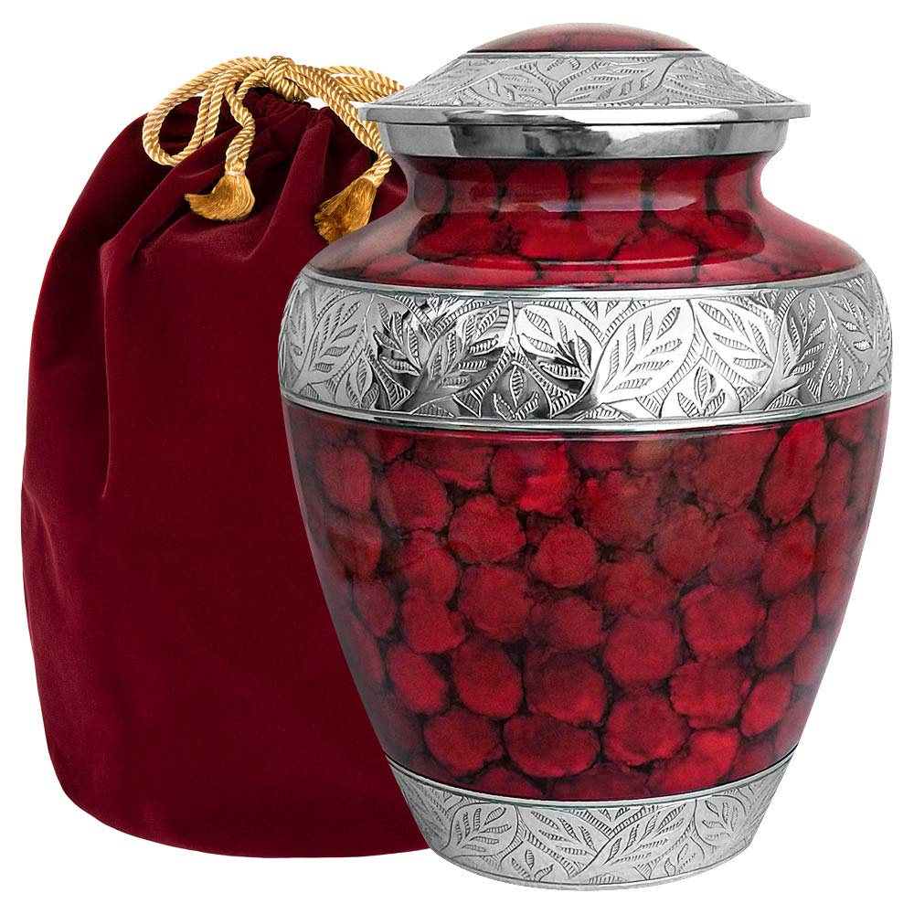 Celebration of Life Classic Red Adult Urn for Human Ashes - A Beautiful Urn to Honor Your Loved One Lost - w Velvet Bag