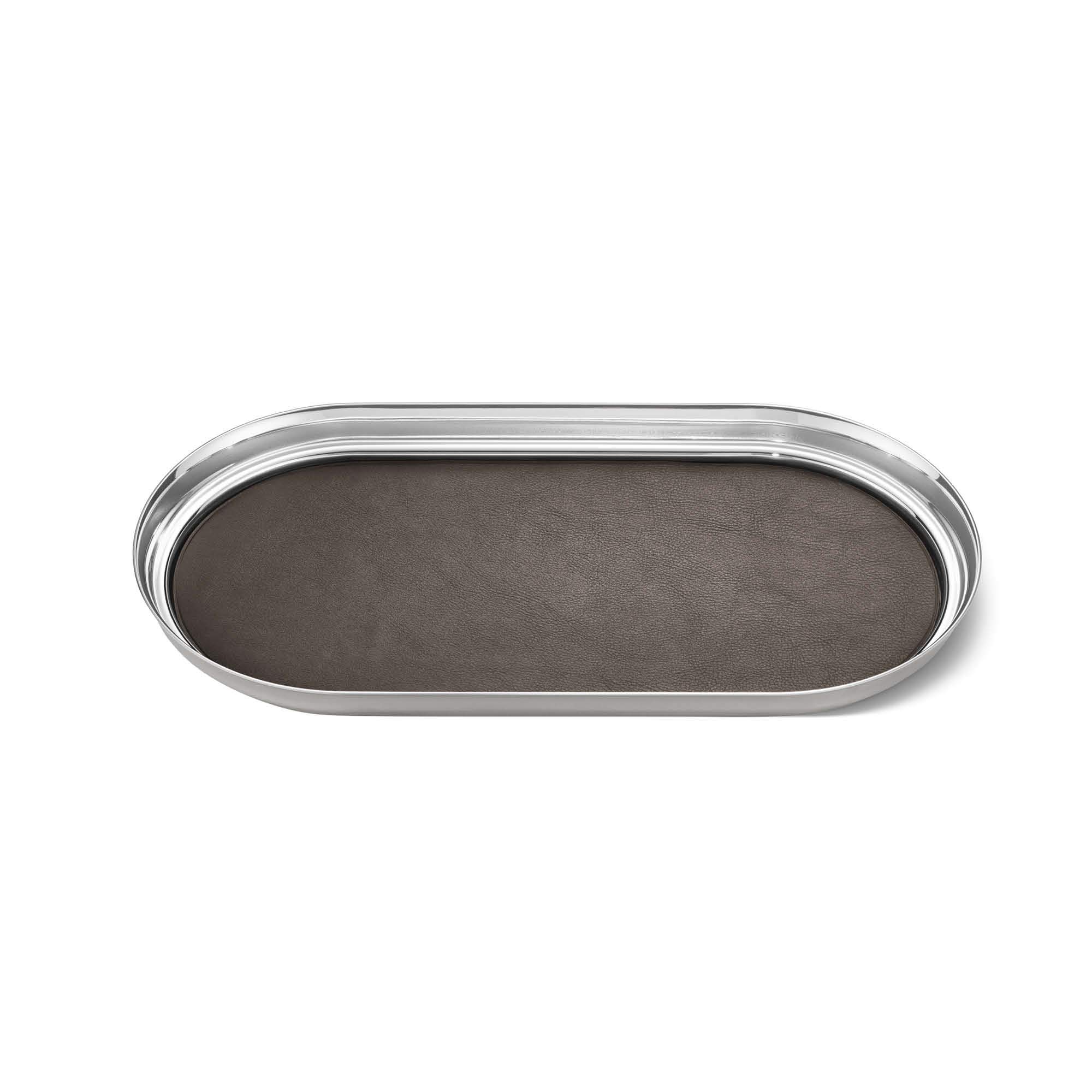 「 Georg Jensen 」 サービングトレイ 小物入れ インテリア レザー MANHATTAN シルバー 幅約35×奥行約18cm 3586081