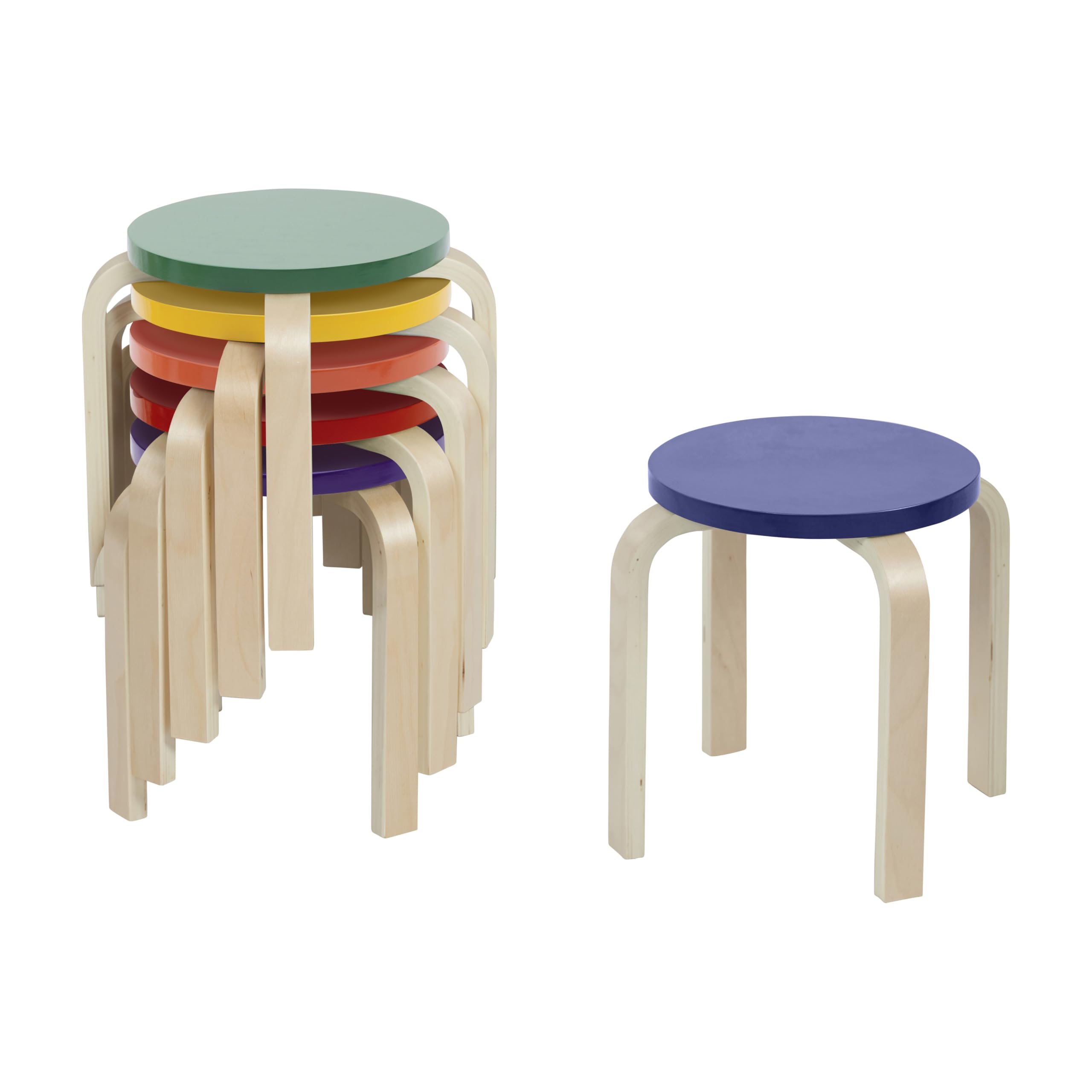 ECR4Kids Bentwood Stacking Stools for Kids 12 H Assorted (6-Piece Set)