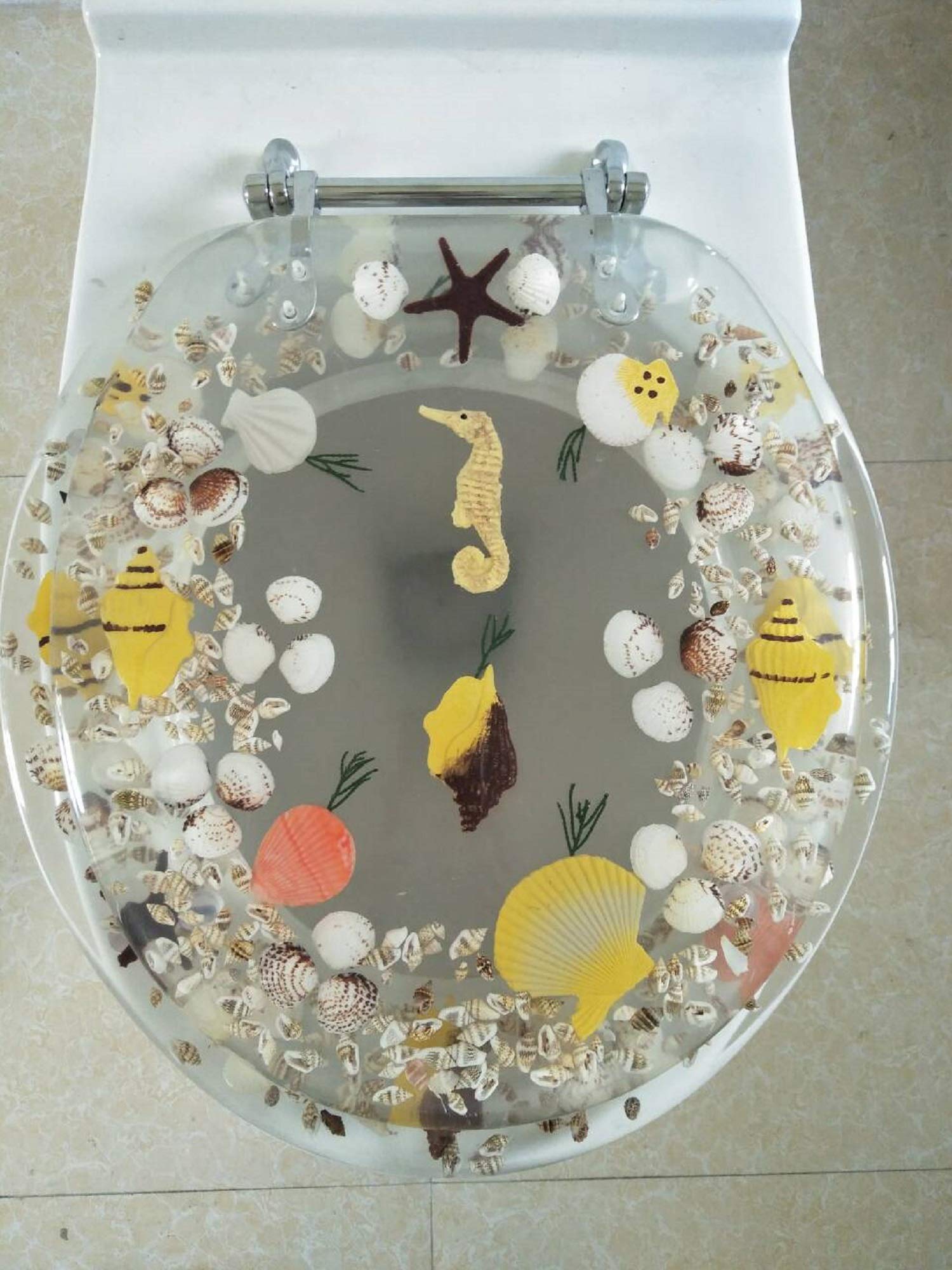 Hewlett Packard - Daniel's Bath & Beyond ポリレジン製丸型タツノオトシゴ便座 17インチ クリア
