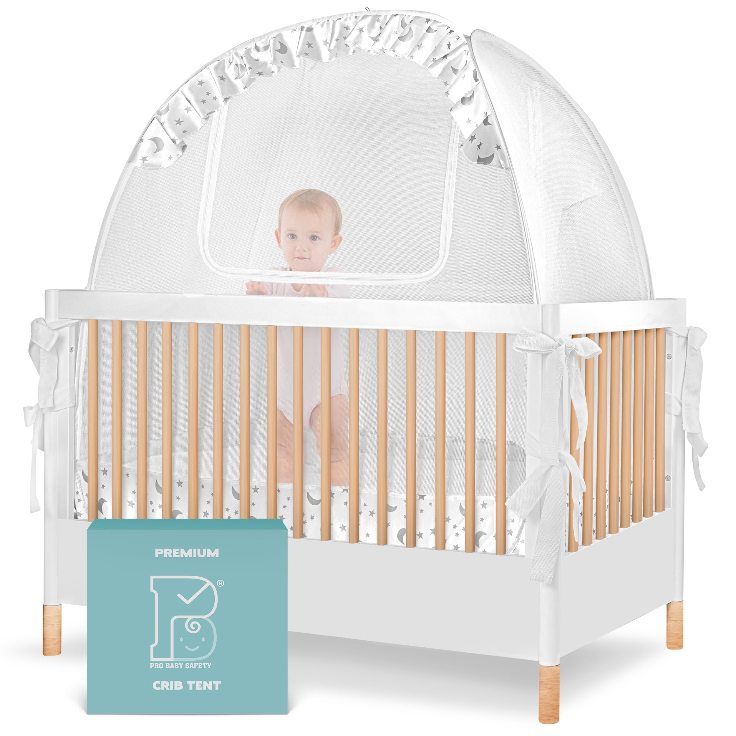 Baby Crib Safety Pop up Tent: Premium Baby Bed Canopy Netting Cover See Through Mesh Top Nursery Mosquito Net Stylish and Sturdy Unisex Infant Crib Tent Net Protect Your Baby from Falls and Bites