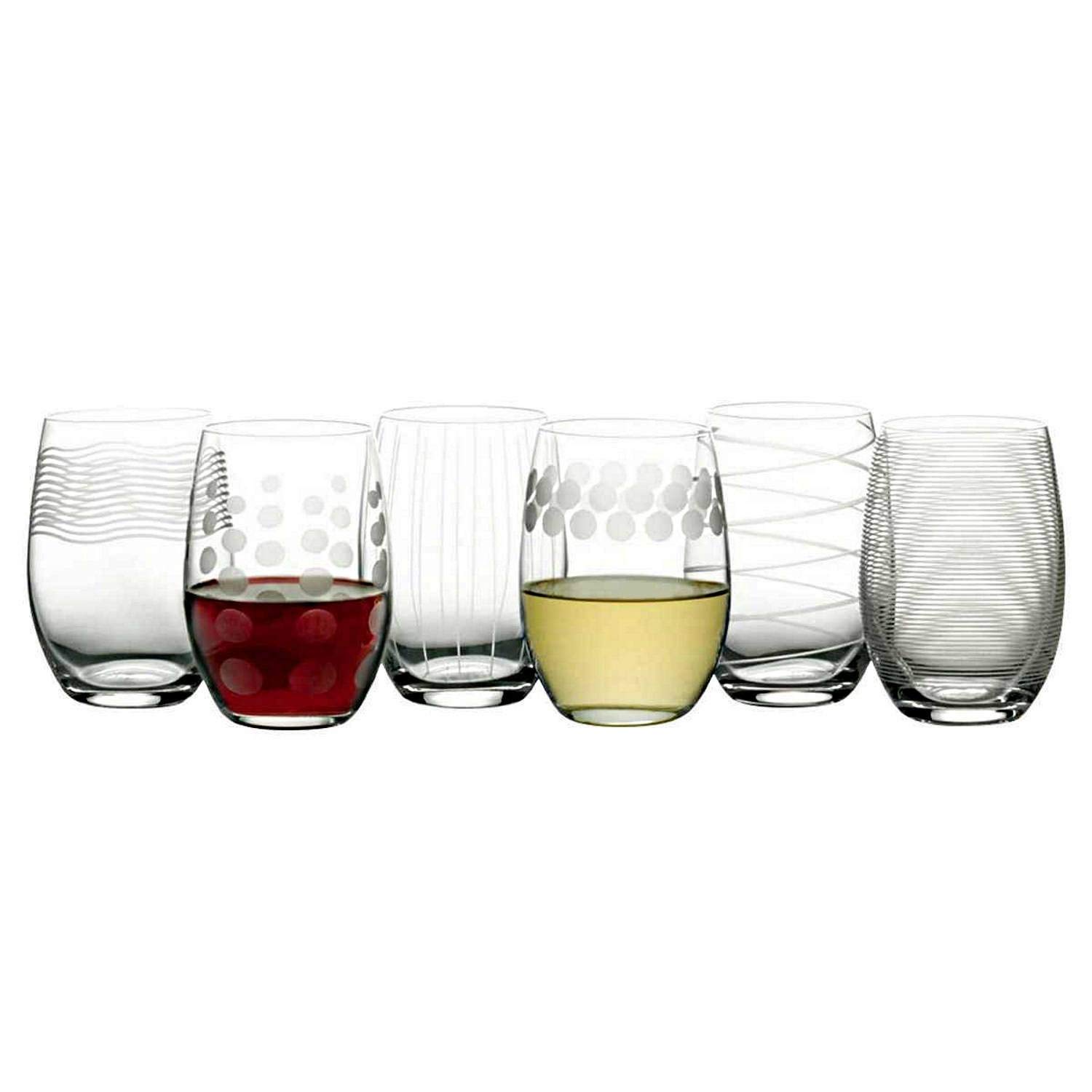(Set of 6) - Mikasa Cheers Stemless Etched Wine Glasses Fine European Lead-Free Crystal 500mls f..