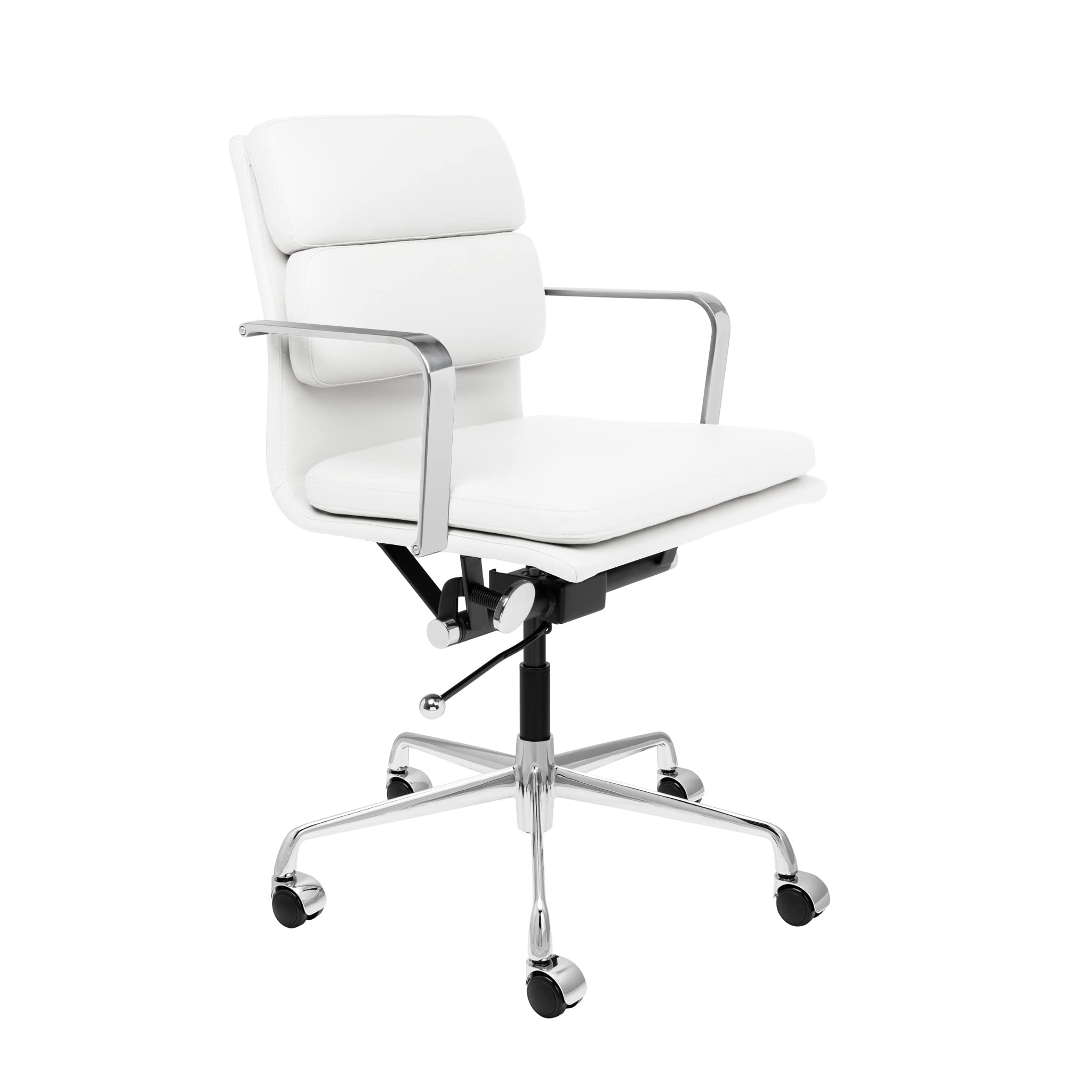 Laura Davidson Furniture SOHO II パッド入りマネージメントオフィスチェア - ミッドバックデスクチェア アームレスト付き スイベル&クッション付き フェイクレザー製 ホワイト パソコンチェア