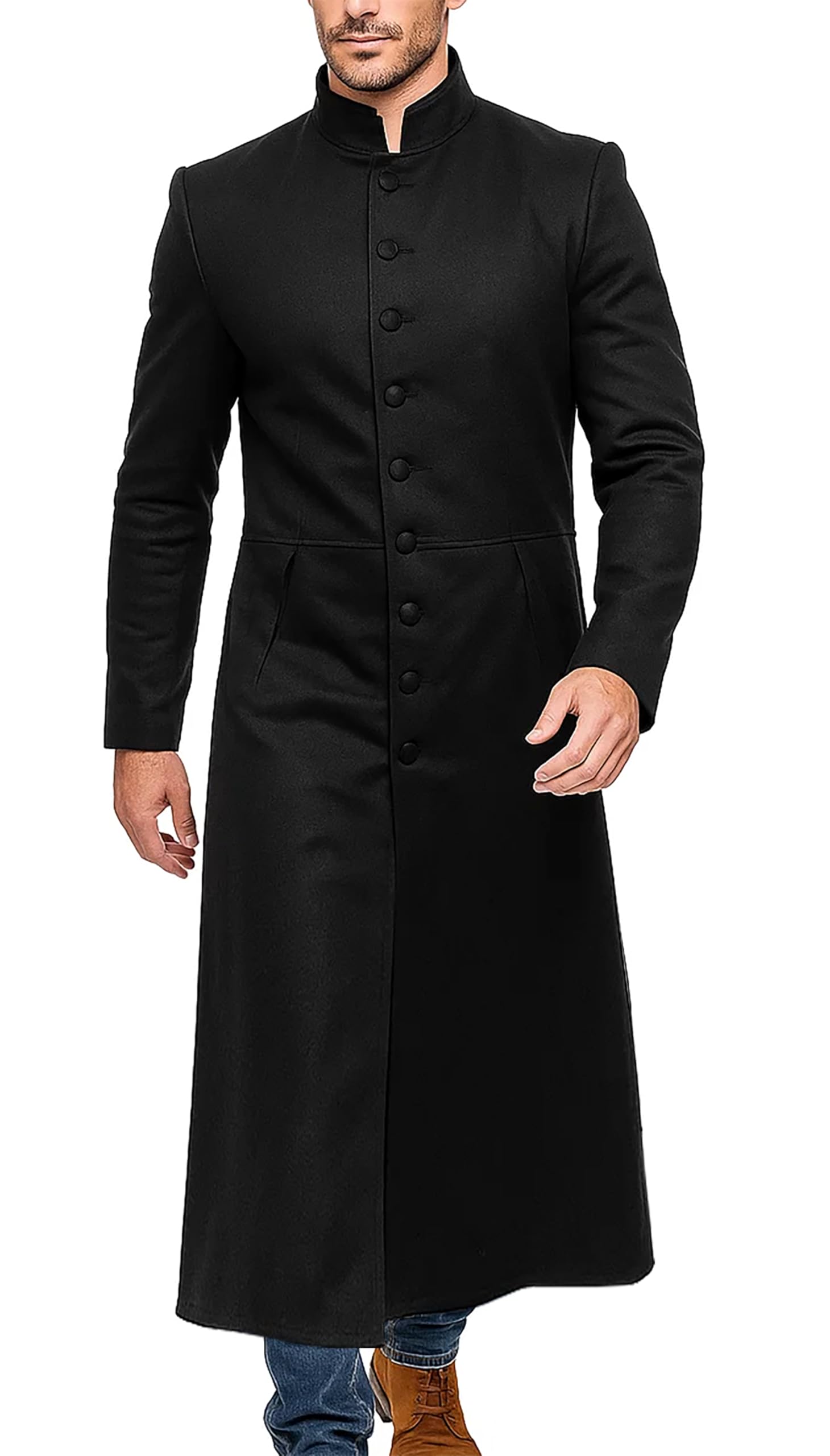 メンズ ブラック ロング丈 ゴシック トレンチレザー マトリックスコート US サイズ: X-Large カラー: ブラック