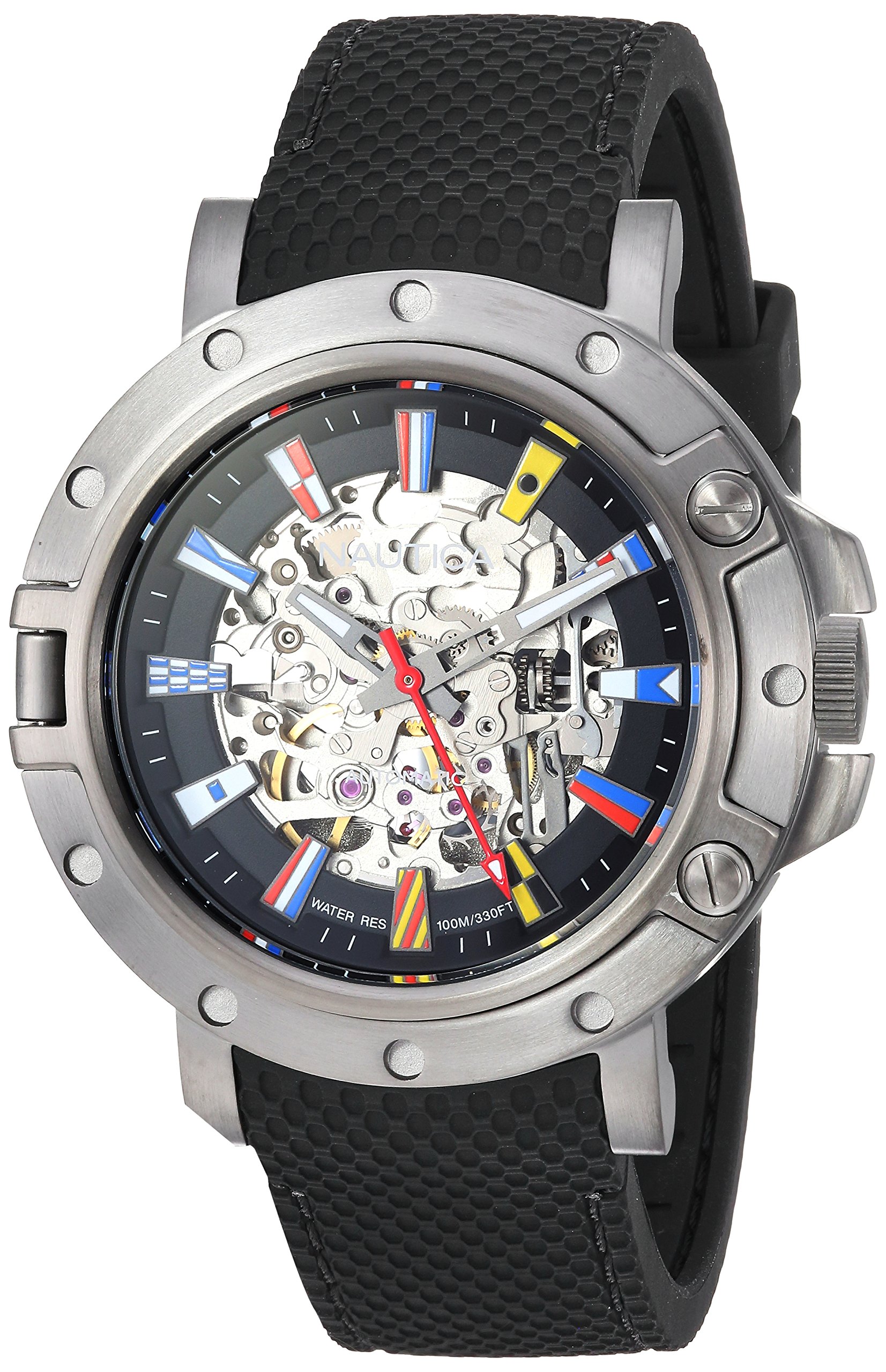Nautica Men's 'PRH Porthole' Quartz Stainless Steel and Silicone Casual Watch Color:Black (Model: NAPPRH011)
