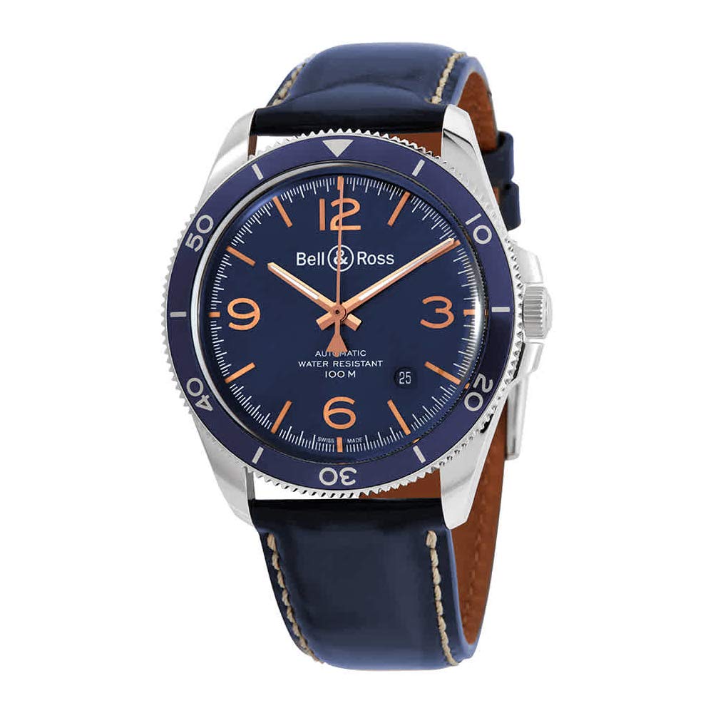 Bell & Ross ヴィンテージ 41mm メンズウォッチ ブルーカーフスキンレザーストラップ BR V2-92 AERONAVALE