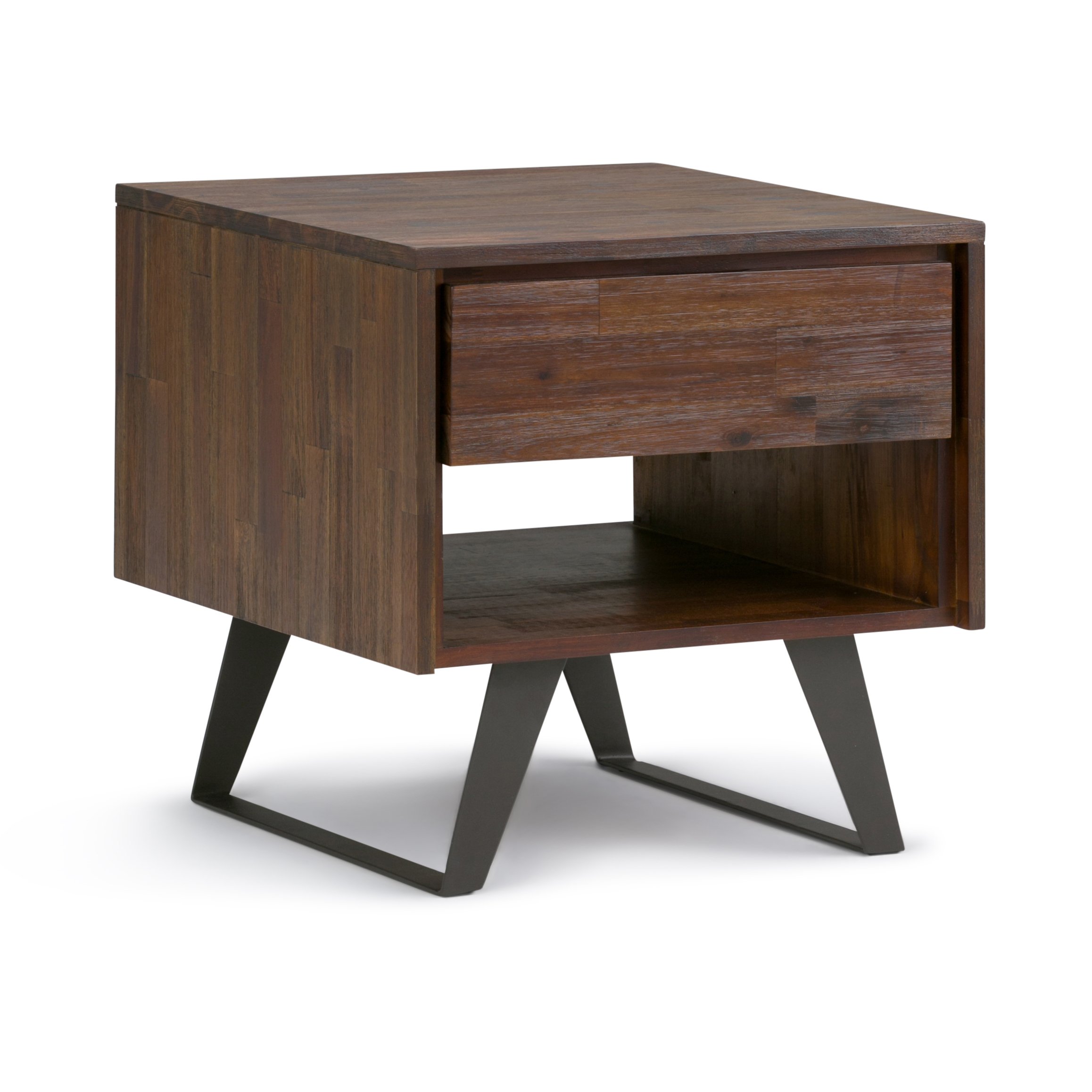 Simpli Home Lowry Solid Acacia Wood and Metal 22 inch Wide Square Modern Industrial End Side Table in Distressed Charcoal Brown 141［並行輸入］