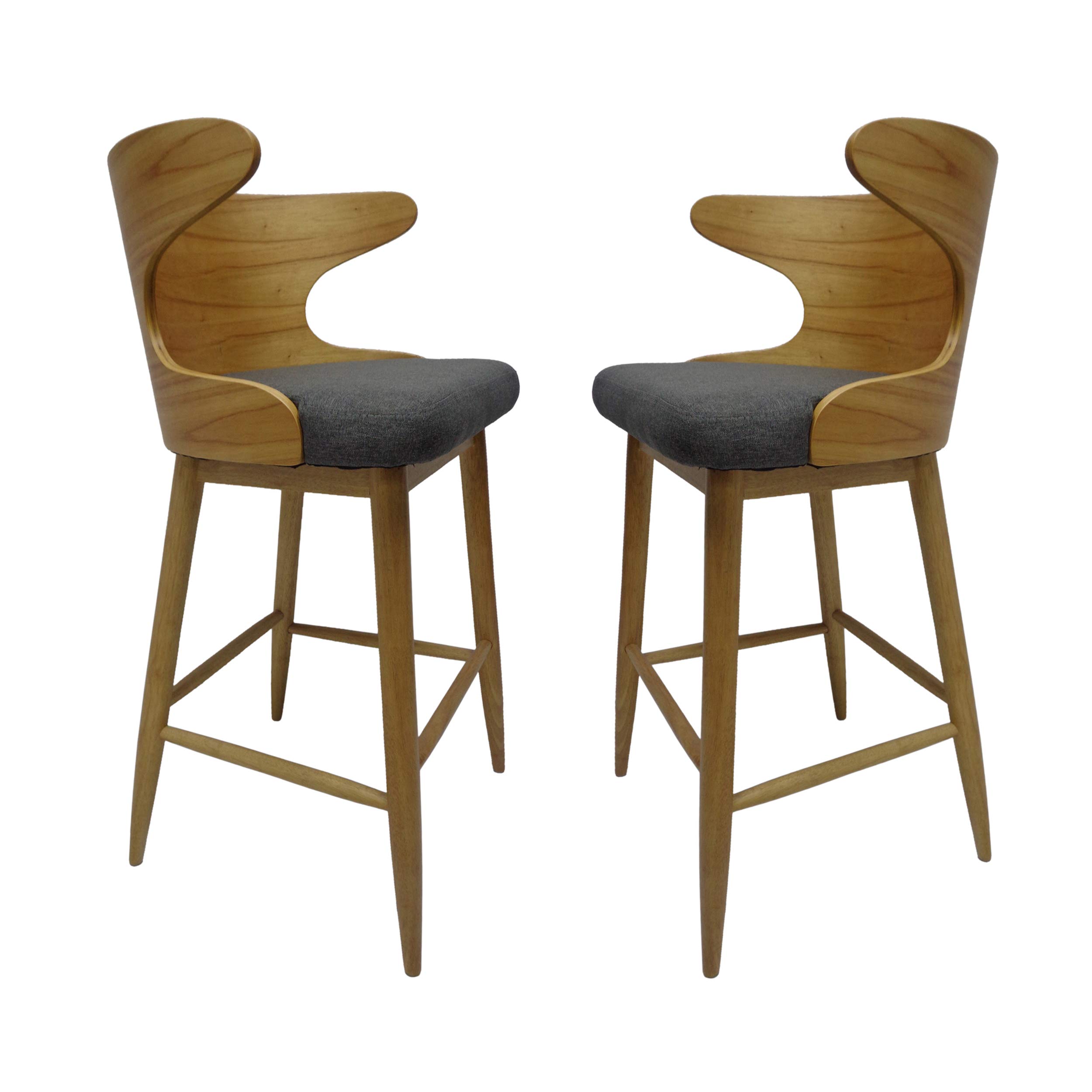 樂天商城 - Christopher Knight Home Truda Mid Century Modern Fabric Barstools Set of 2 in Charcoal