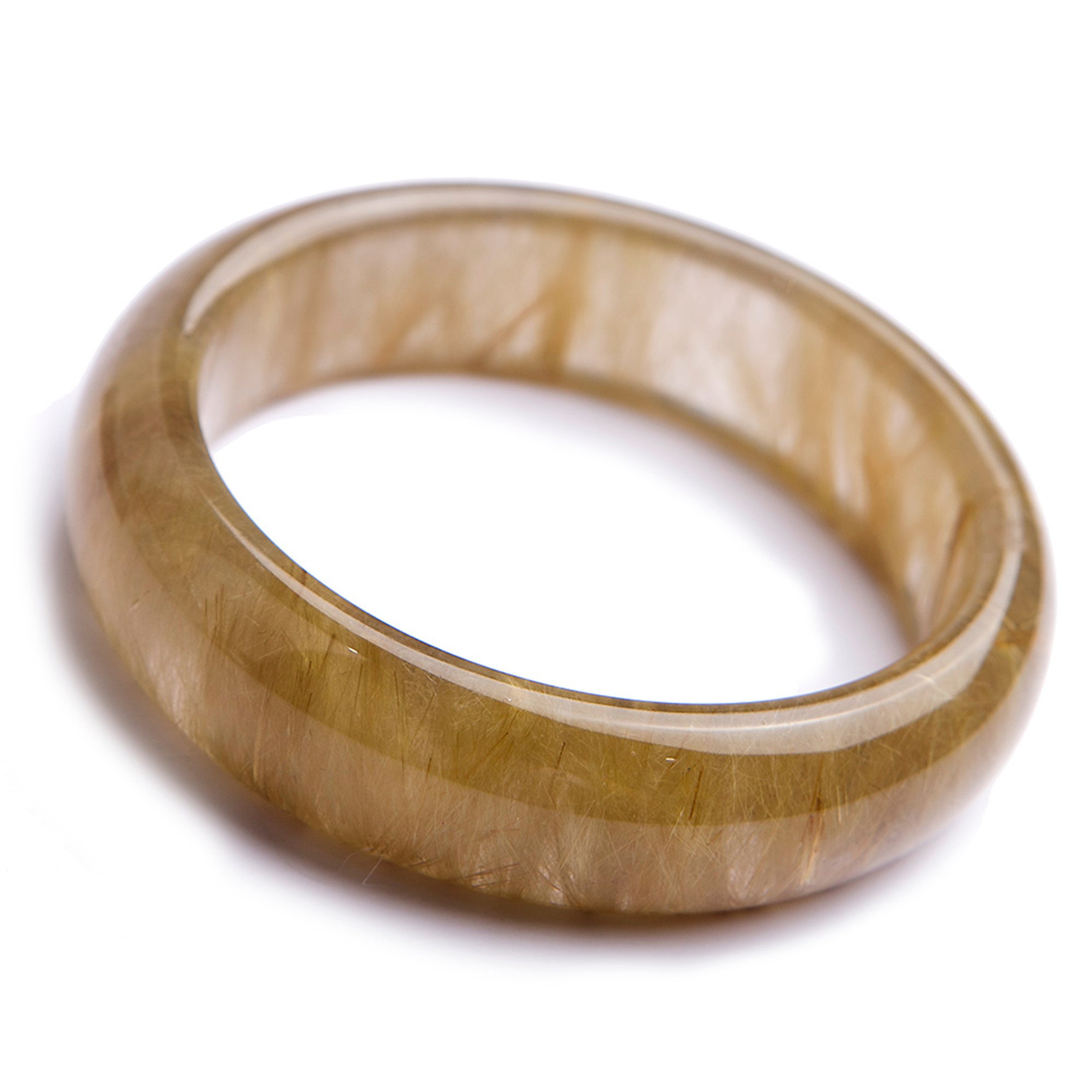 本物のブラジル 天然ゴールド ルチルクォーツ クリスタル バングル ブレスレット 女性用 内径 58mm ク..