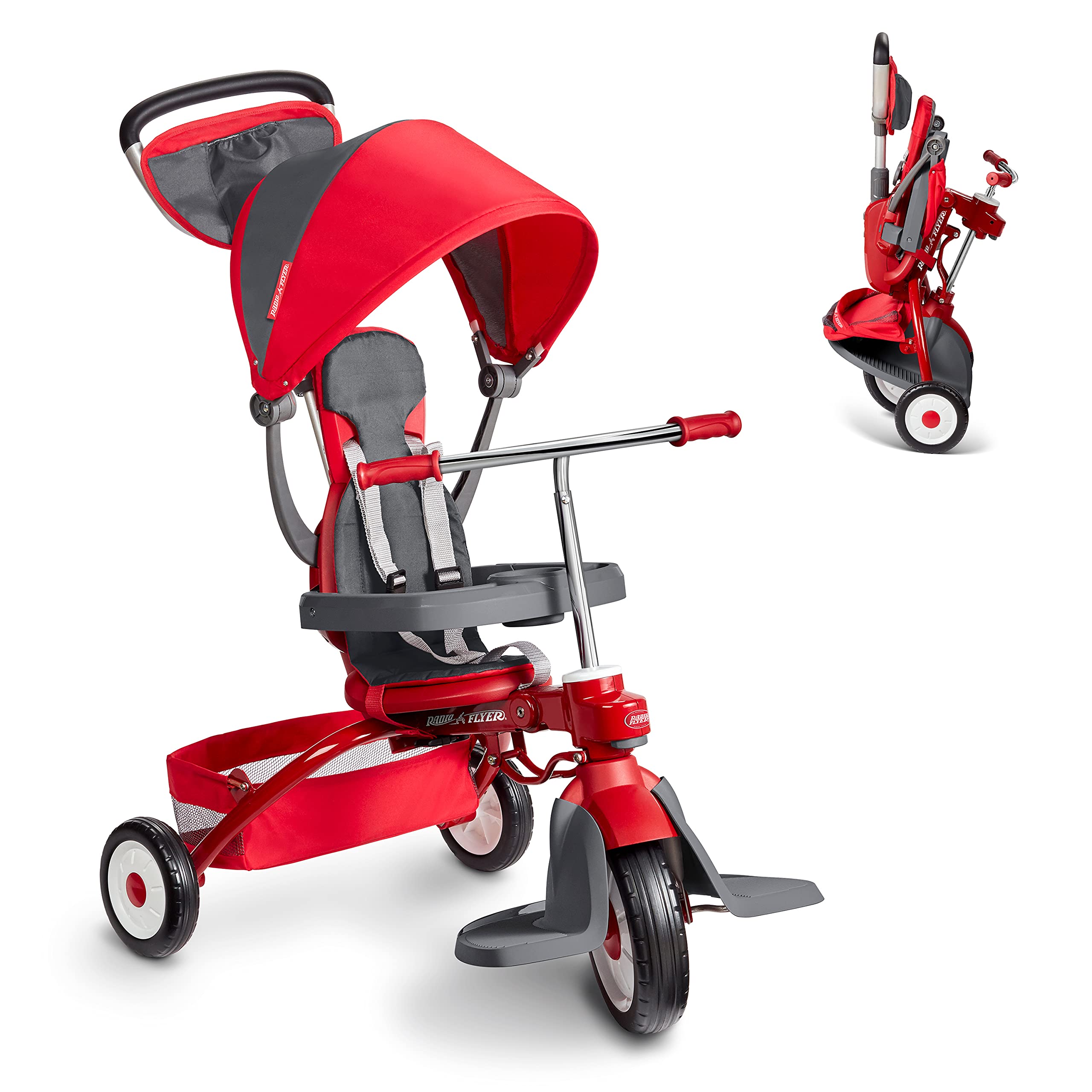 Radio Flyer デラックス EZ Fold 4-in-1 Stroll 'N Trike Red Tricycle Toddler Bike