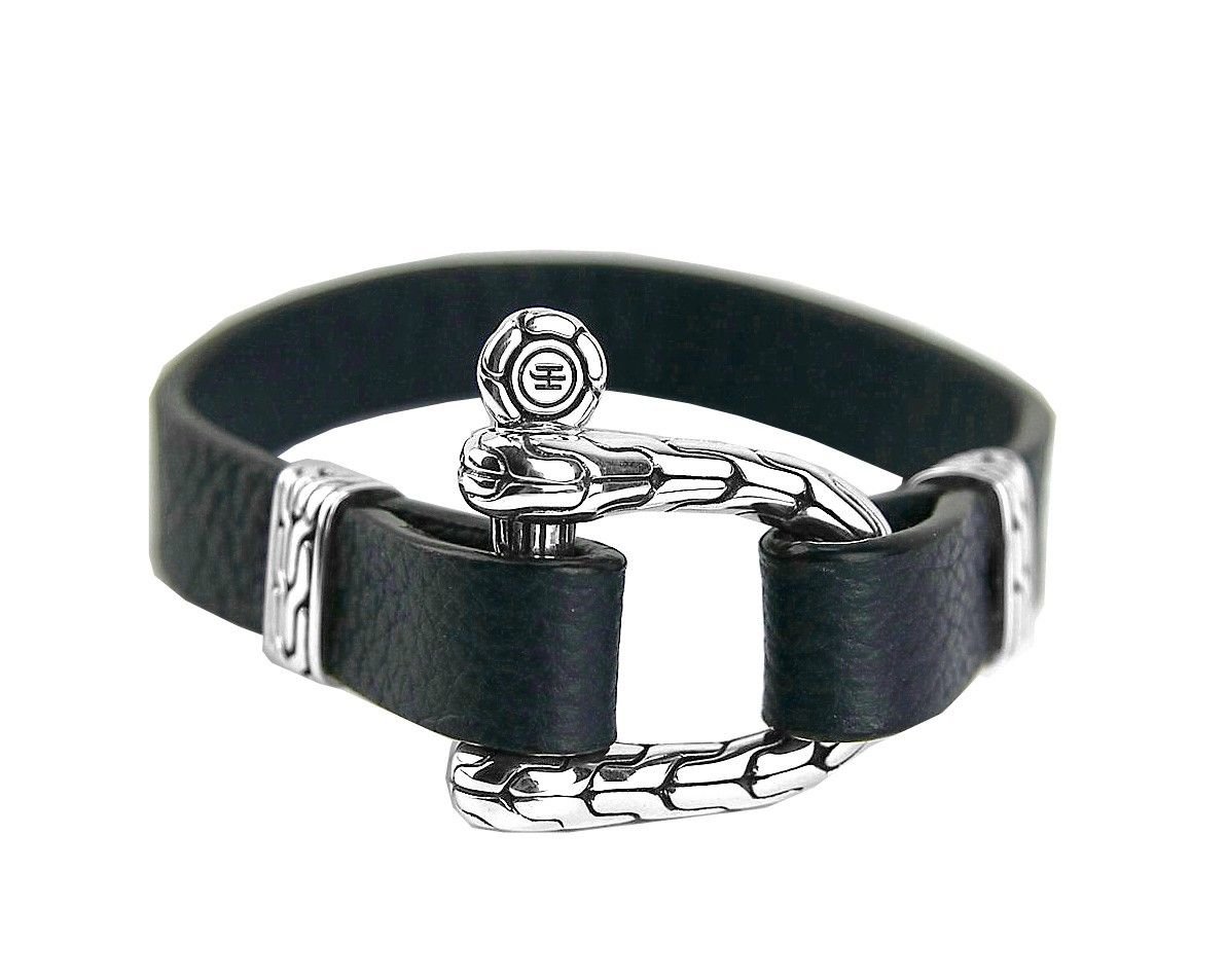 JH John Hardy ST.シルバークラシックチェーンシャックルブルーレザーブレスレット128B