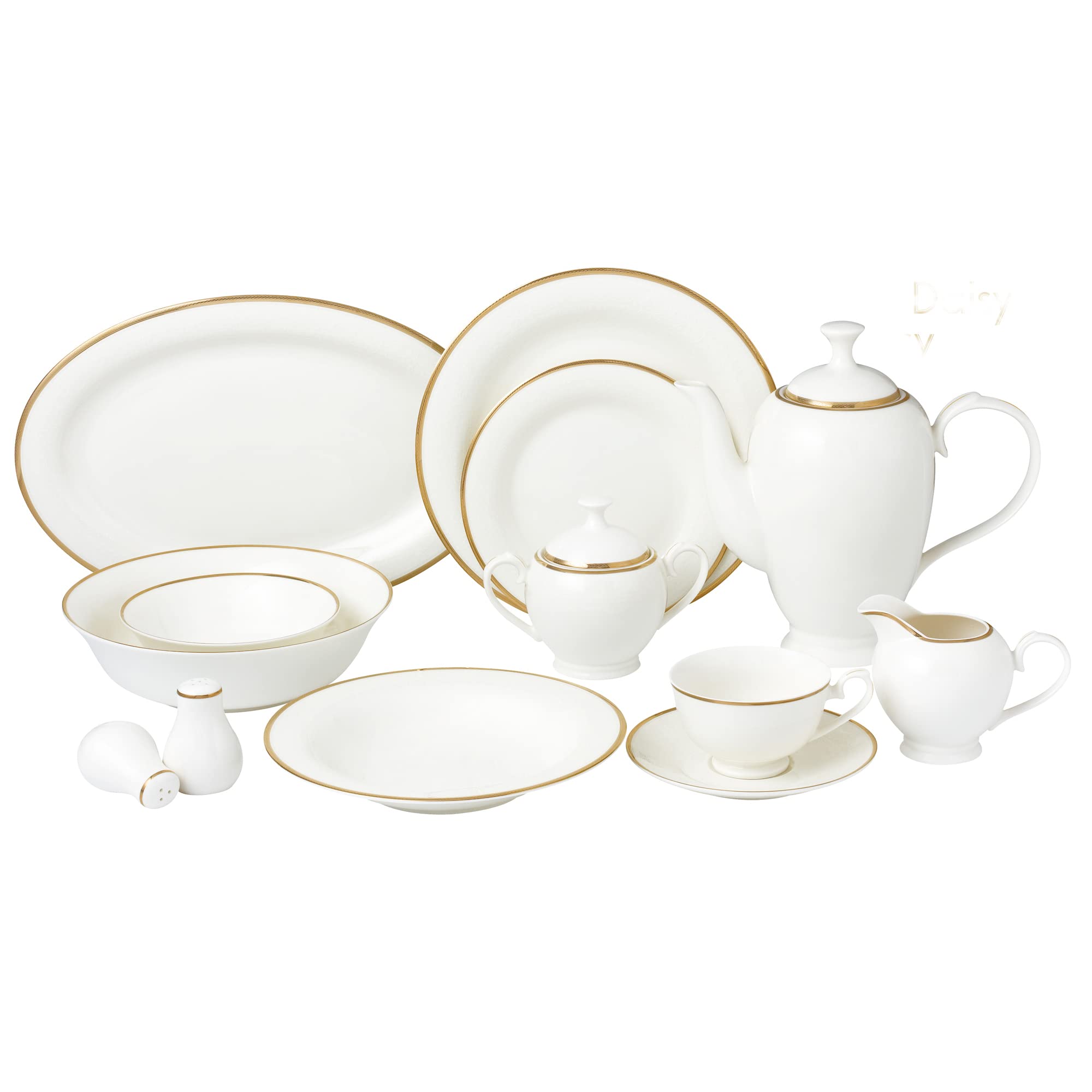 Lorren Home Trends Daisy-57 ディナーウェア 57点セット ボーンチャイナサービス 8人用 デイジー ワンサイズ ホワイト