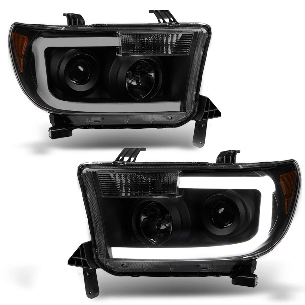 ACANII - For  Blk Smoke 2007-2013 Toyota Tundra LED Tube Projector Headlights Headlamps Driver + Passenger