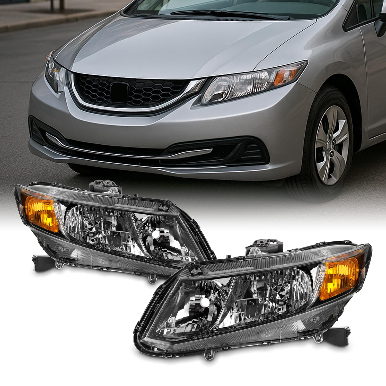 【ハロゲンタイプ】2012-2015年式 シビックセダン 4DR / 12 13 クーペ 2DR ヘッドライト 運転席左+助手..