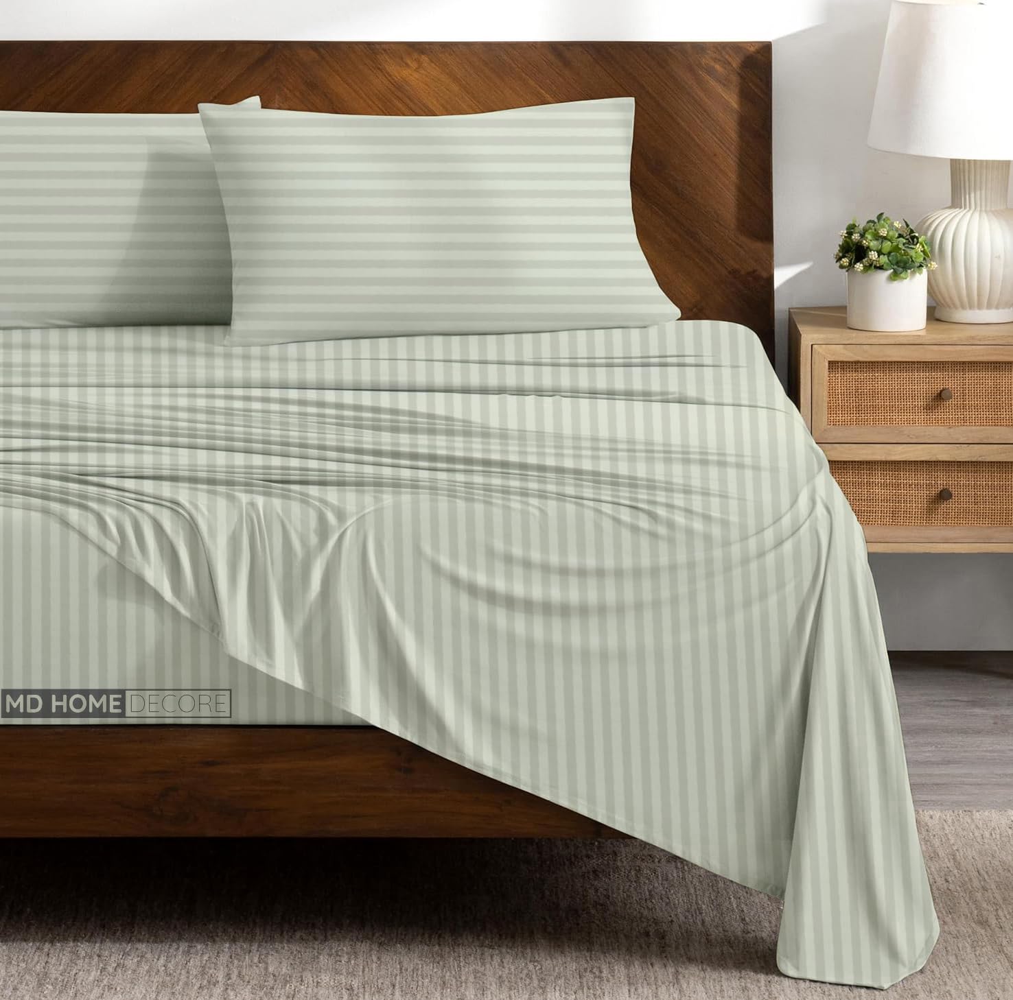 エクストラディープポケット クイーンシーツセット、4点寝具セット、100%エジプト綿、高スレッドカウン..