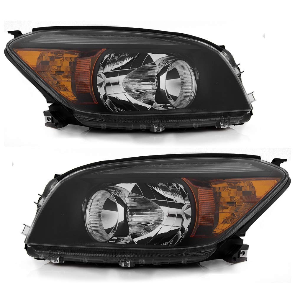ACANII - For 2006 2007 2008 Toyota RAV4 Headlights Black Headlamps Replacement 06-08 Driver & Pa..