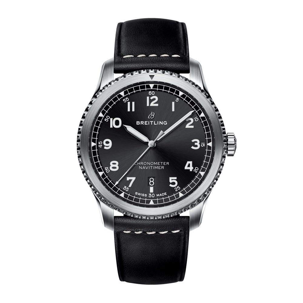 Breitling メンズ A1731410-BG68-489X 「Navitimer」ブラックレザーウォッチ