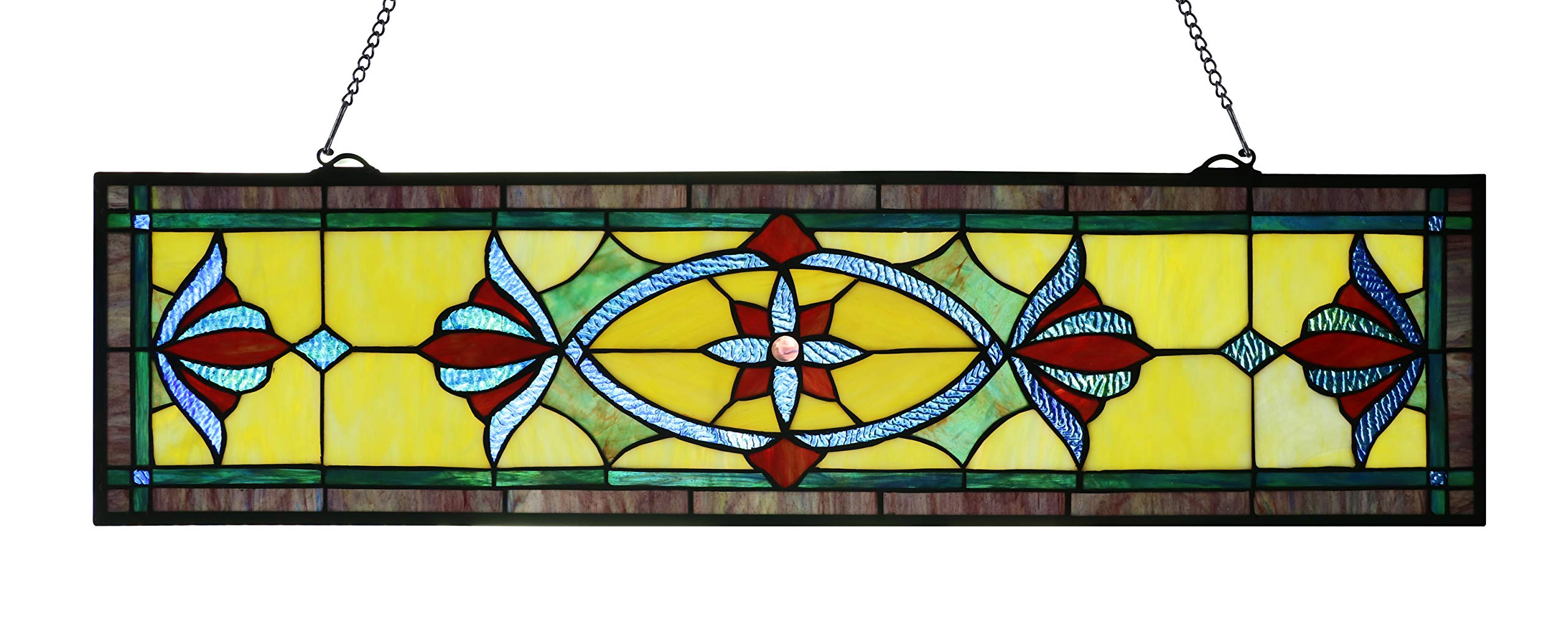 Happy Living Time 35インチ ティファニースタイル ステンドグラス ウィンドウパネル 吊り下げチェーン付き (35インチ x 9インチ)