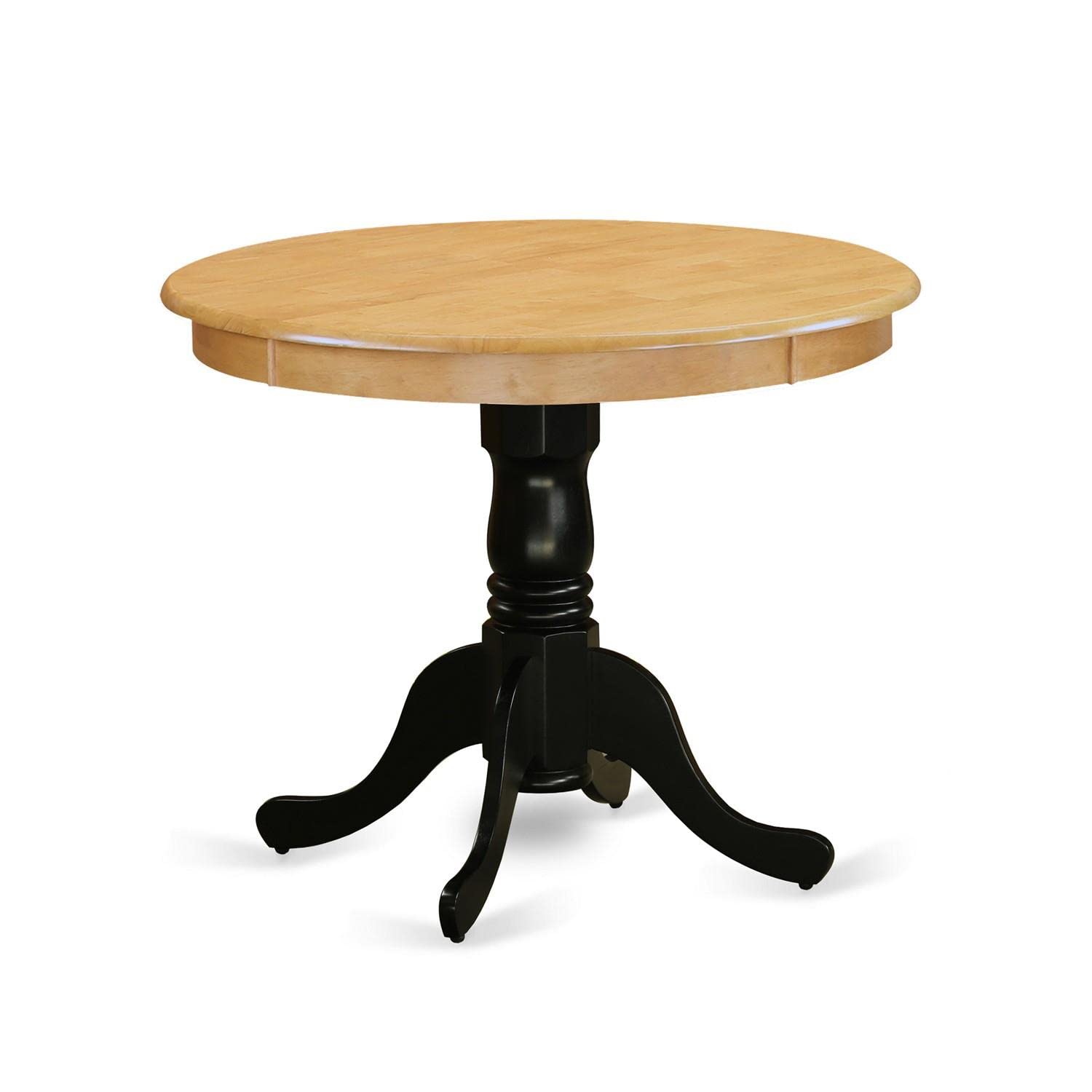 East West Furniture ANT-OBK-TP アンティークモダンダイニングテーブル - 円形キッチンテーブルトップ 台座付き 36x36インチ オーク&ブラック