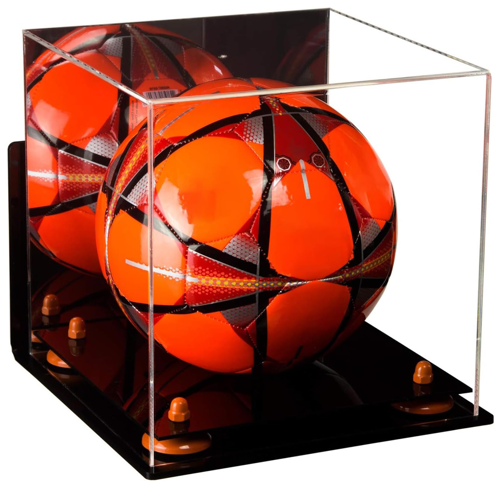 Better Display Cases アクリルサッカーボールディスプレイケース オレンジライザー、ミラー、壁マウント付き (A027-OR)