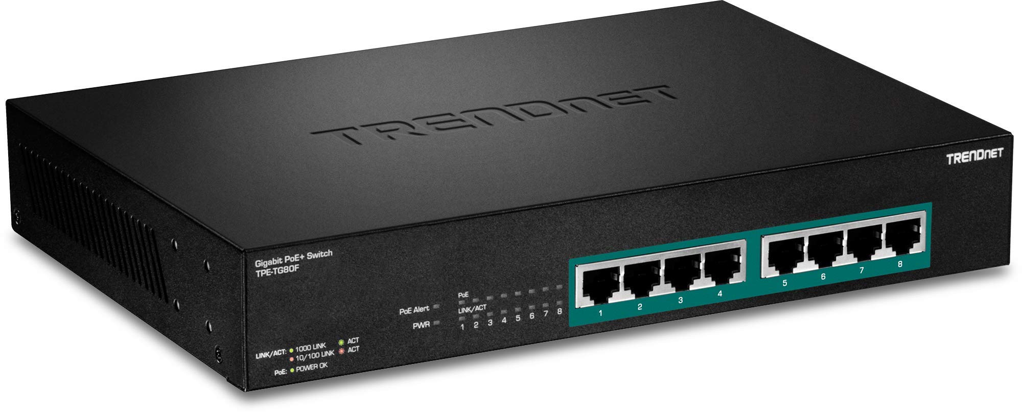 TRENDnet 8ポート ギガビット フルパワー Poe+ スイッチ 240W 電力バジェット 16Gbps スイッチング容量 ラックマウント可能 メタルスイッチ 永久保護 TPE-TG80F