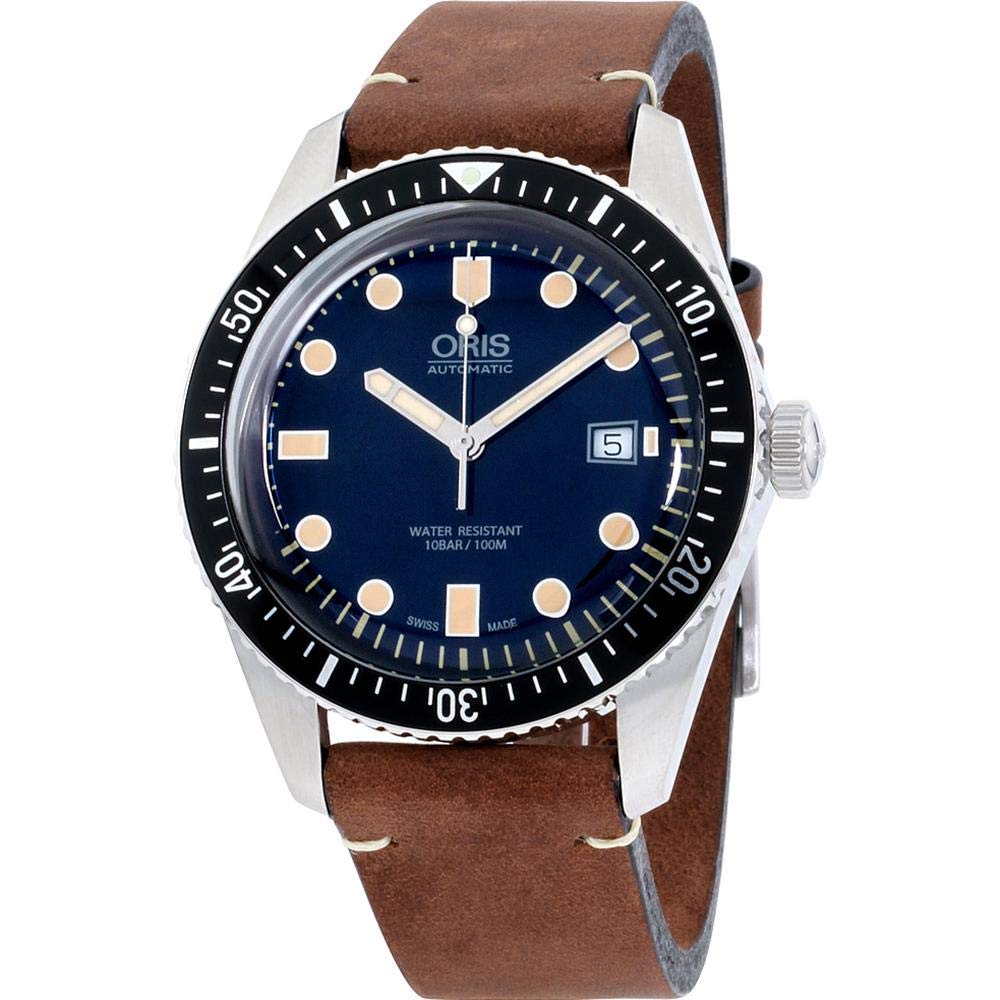 Oris Men's Divers Sixty-Five 42mm Brown Leather Band Steel Case Automatic Watch 01 733 7720 4055-LSDRKBRN
