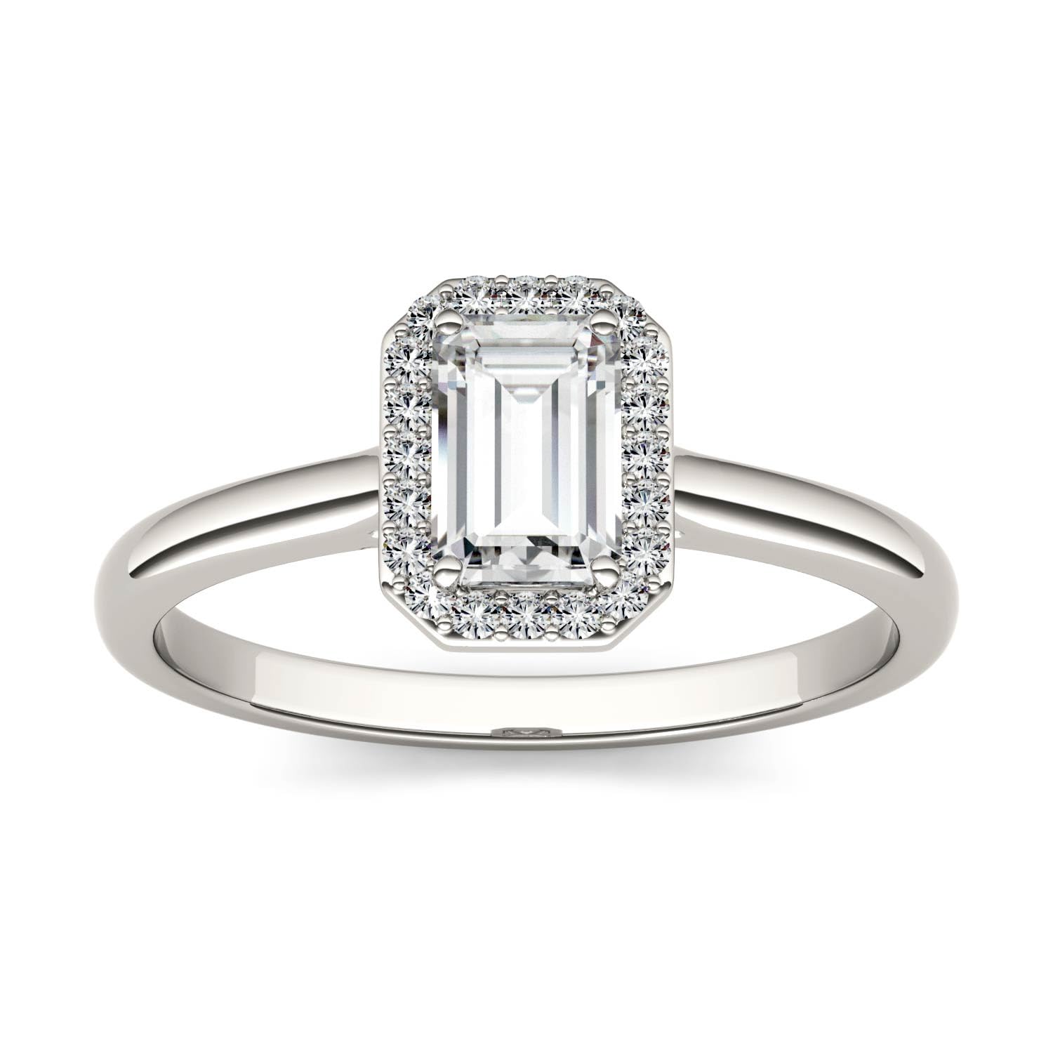 Charles & Colvard 14K ホワイトゴールド モアッサナイト 6x4mm エメラルド ヘイロー リング、0.68cttw DEW 7.0 金属 モアサナイト