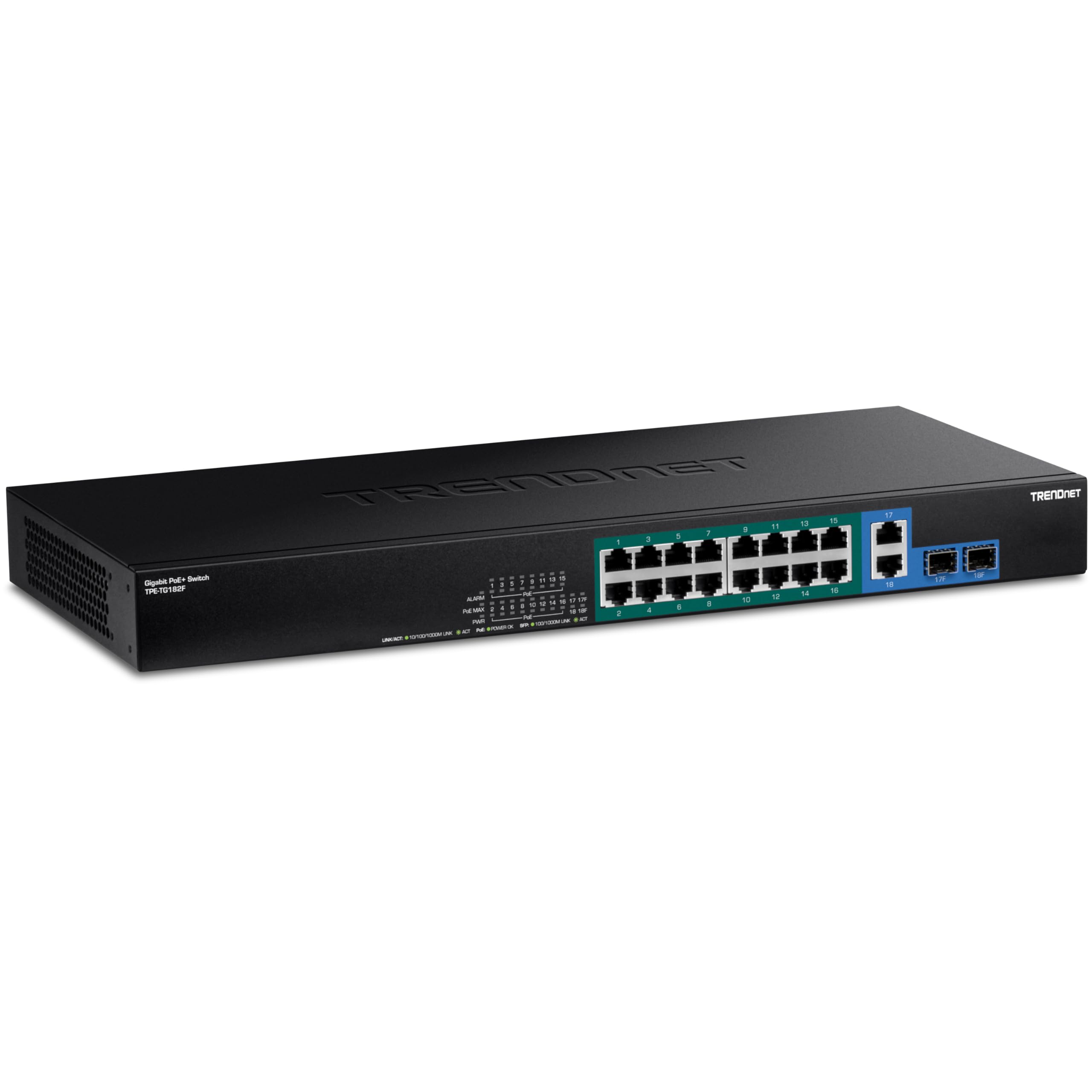 Trendnet TPE-TG182F v1.0R Unmanaged Gigabit Ethernet (10/100/1000) Black 1U Power over Ethernet (PoE)