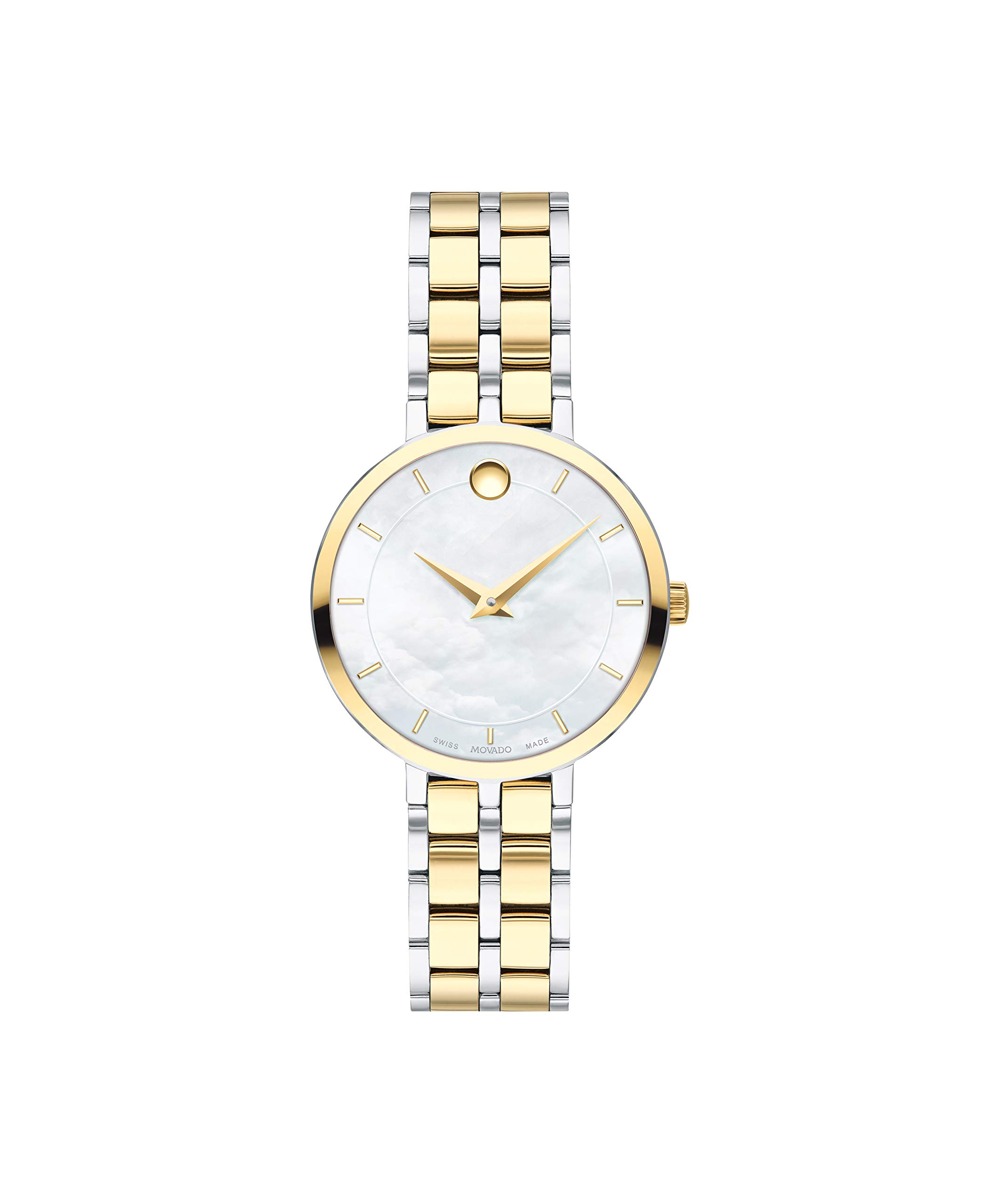 Movado Kora、イエローステンレススチールケース、ホワイトダイヤル、ステンレススチールブレスレット..