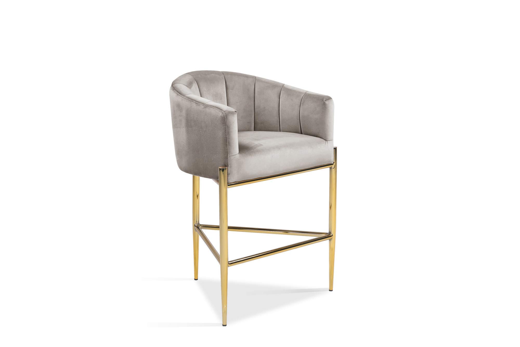 Iconic Home Cyrene カウンタースツール 椅子 ベルベット 布張り シェルター アームシェルデザイン 3脚 ゴールドトーン ソリッドメタルベース モダン コンテンポラリー トープ