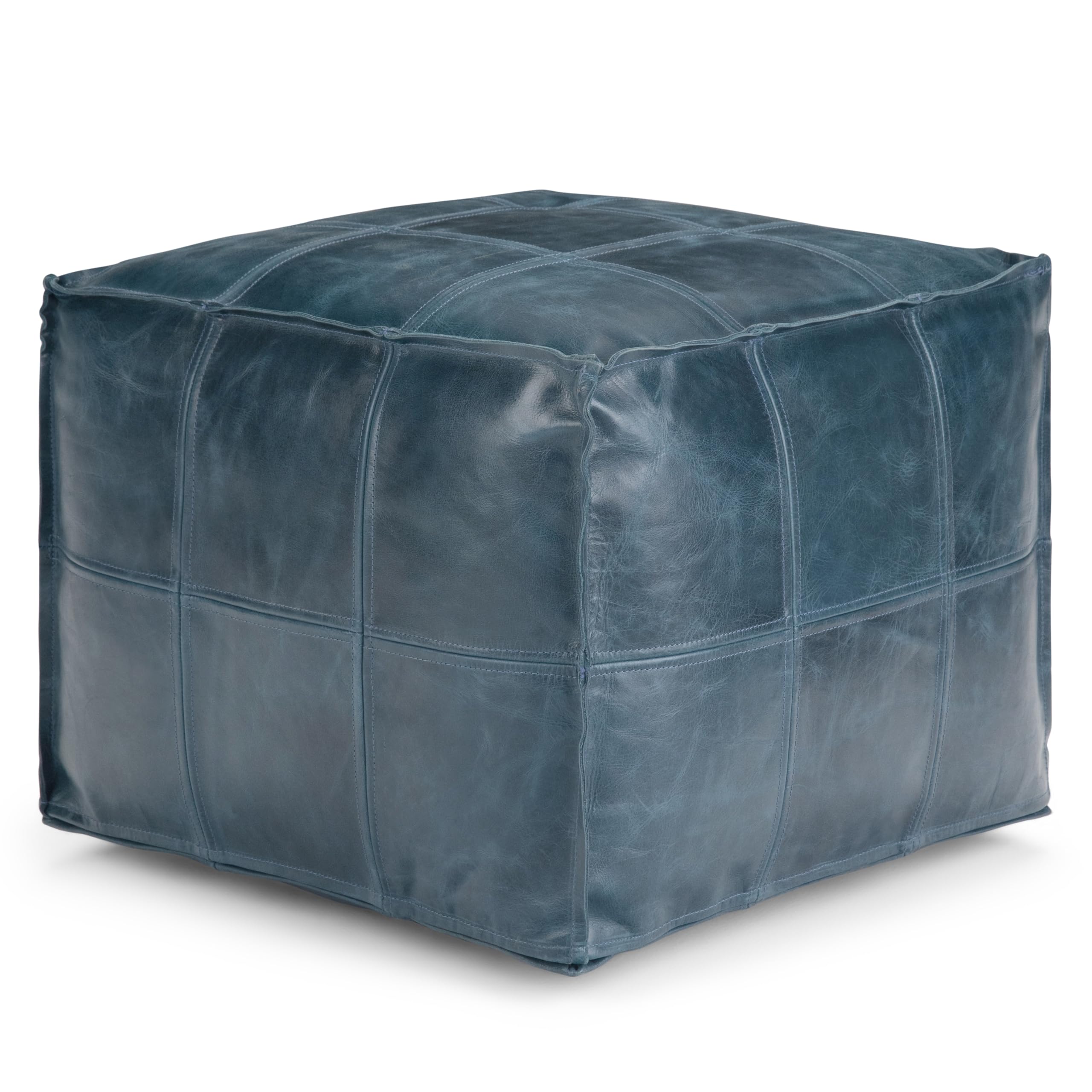 Simpli Home Manning Contemporary Square Pouf in Teal Leather 141［並行輸入］