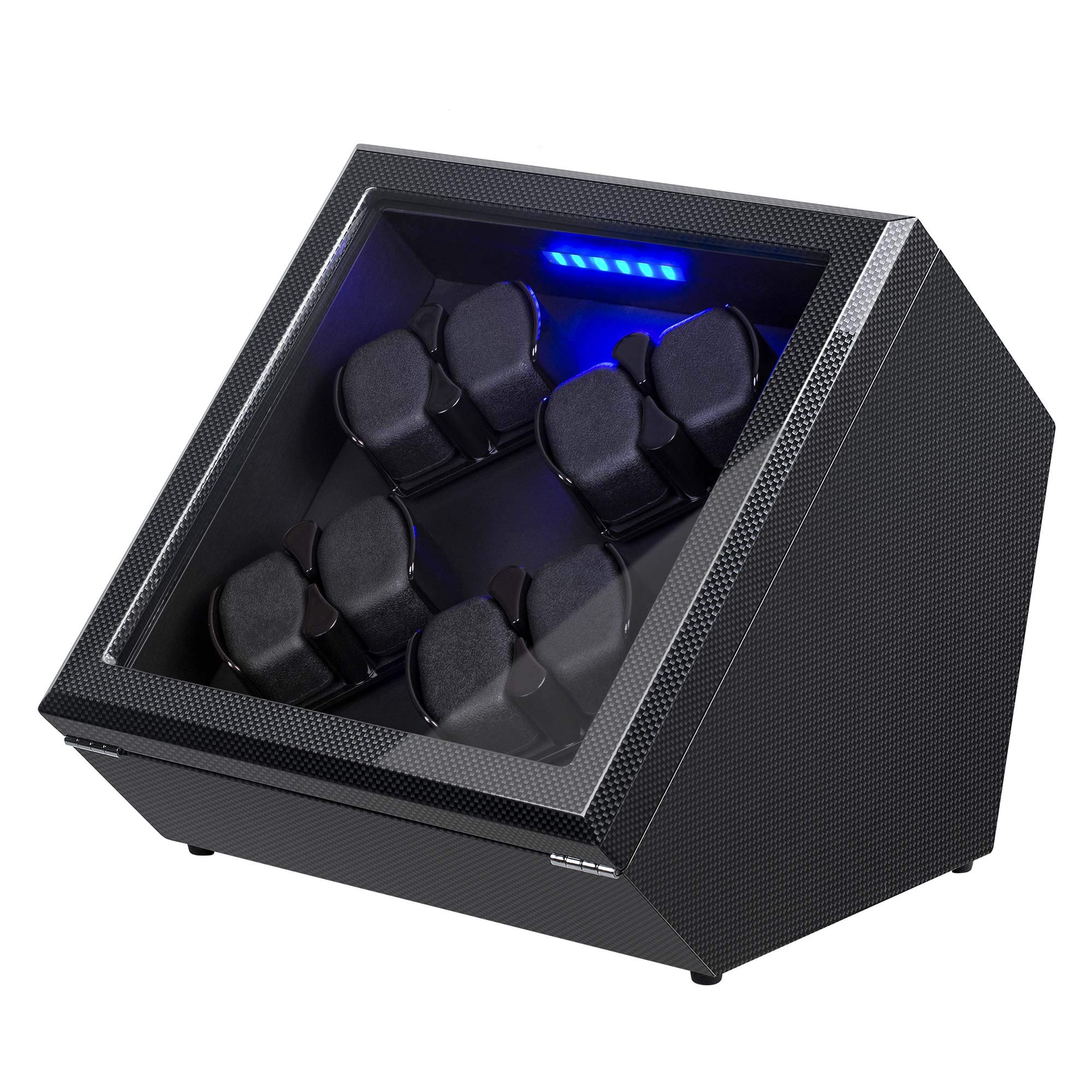 Watch Winder [Newly Upgraded] Piano Finish Carbon Fiber Exterior and Soft Flexible Watch Pillows Automatic Watch Winder Box 8 Winding Spaces with Built-in Illumination
