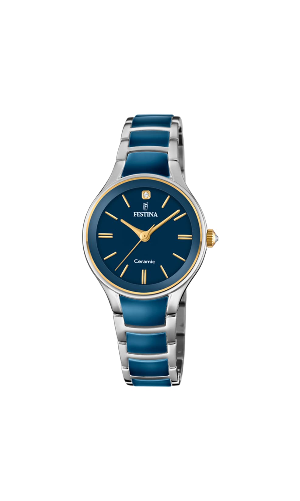 ステンレス鋼の革紐F20474 / 3が付いているFestinaレディースアナログの水晶腕時計