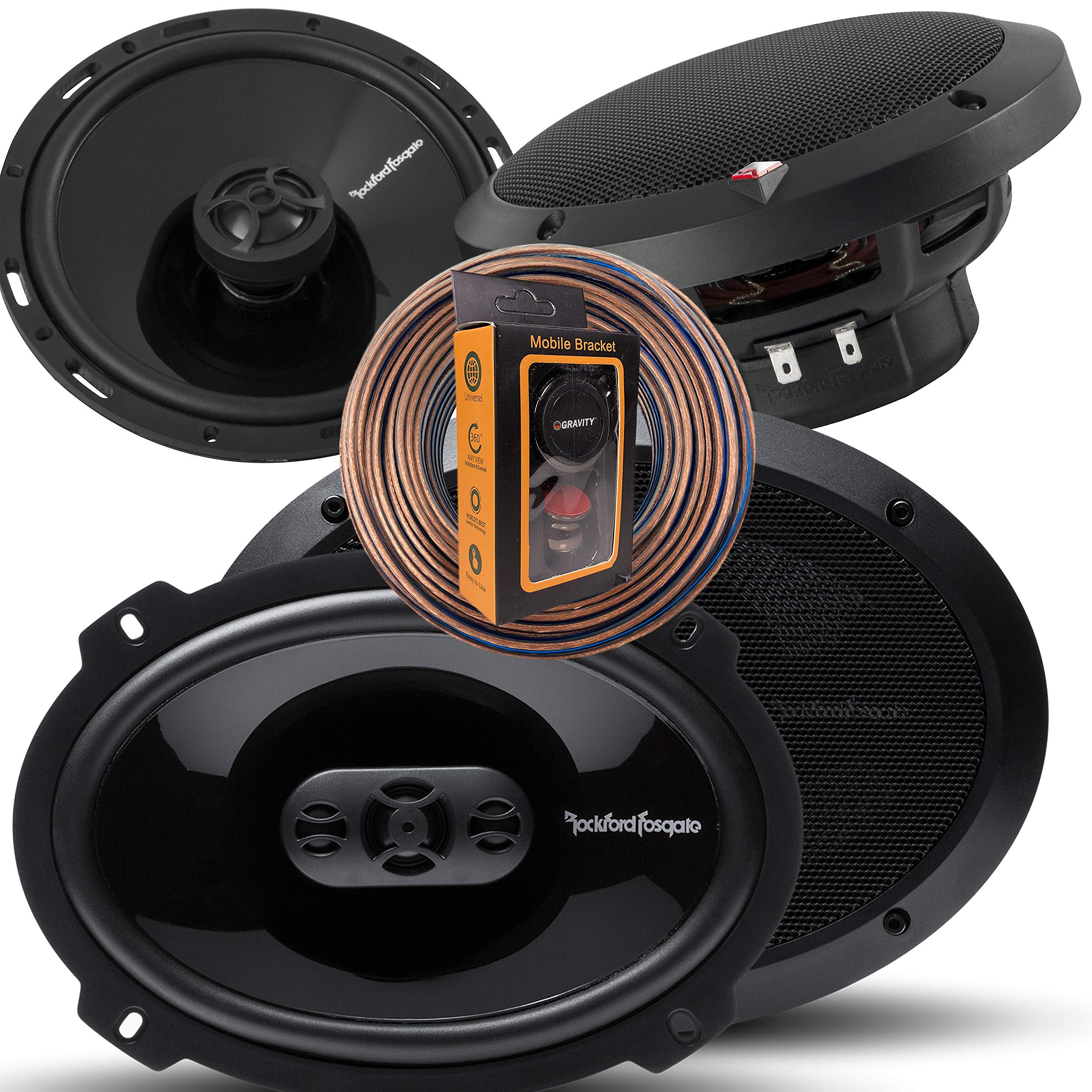 Rockford Fosgate P1694 6インチ x 9インチ 300W 4ウェイ + P1650 6.5インチ 220W 2ウェイフルレンジ同軸スピーカー - スピーカー4個 + 重力マグネッ