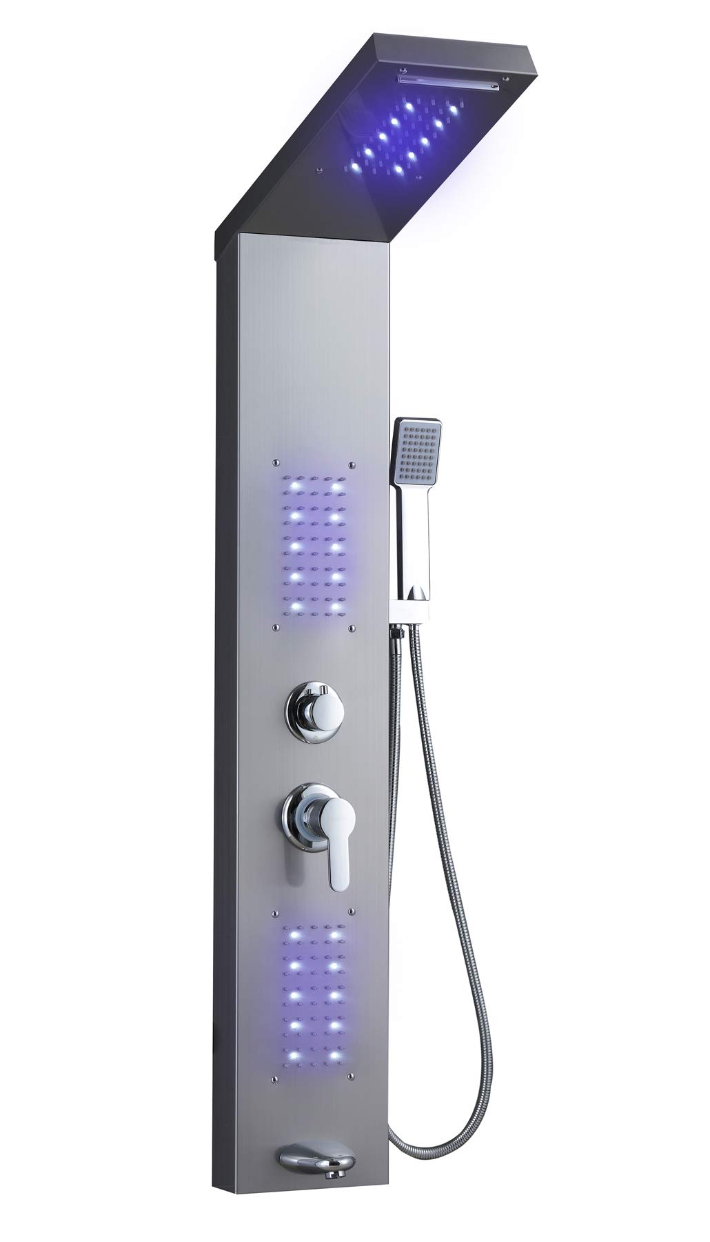 ELLO&ALLO LEDステンレススチールシャワーパネルタワーシステム レインフォールウォーターフォールシャワーヘッド レインマッサージシステム LEDボディジェット付き