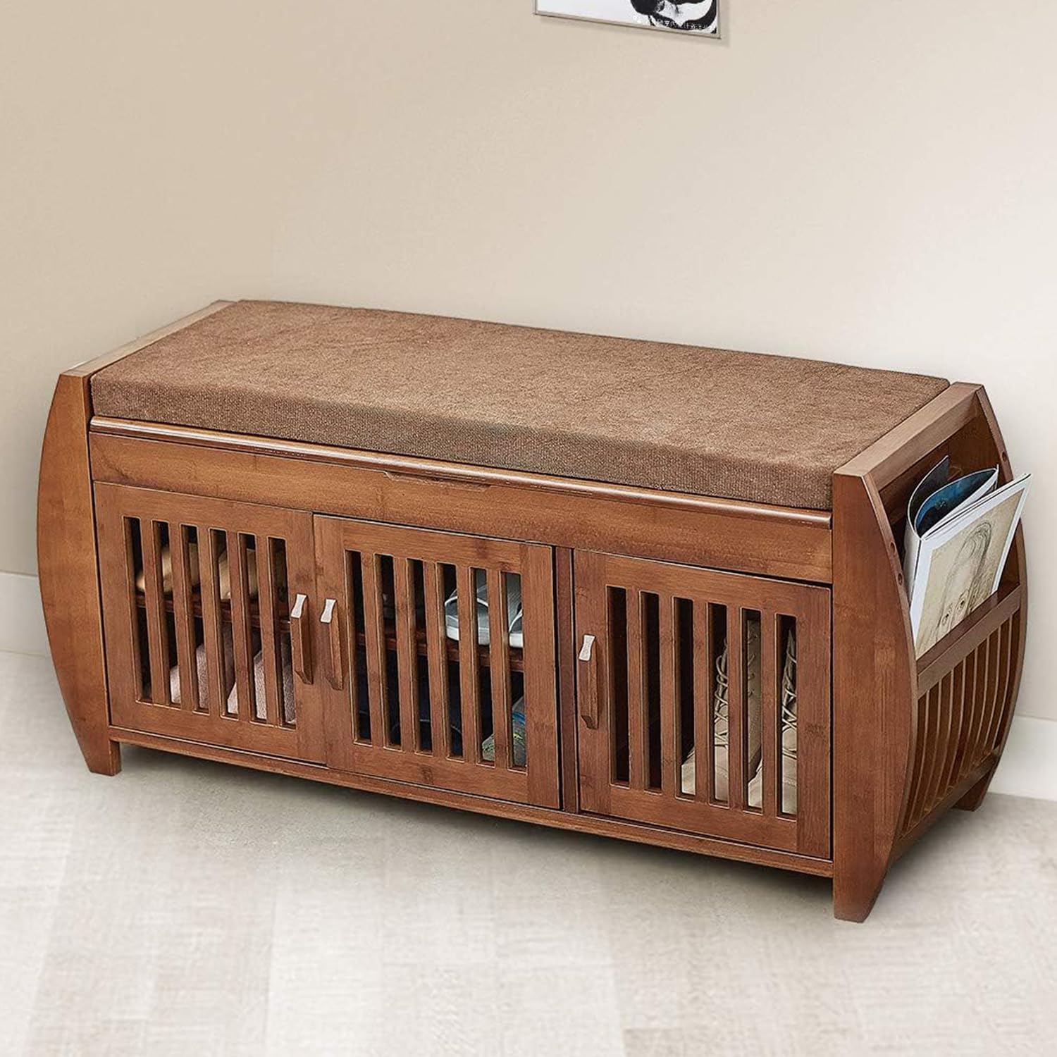 K KELBEL(ケルベル) 靴収納ベンチ & 竹製シューズベンチ 靴ラック キャビネット収納ベンチ 玄関収納オ..