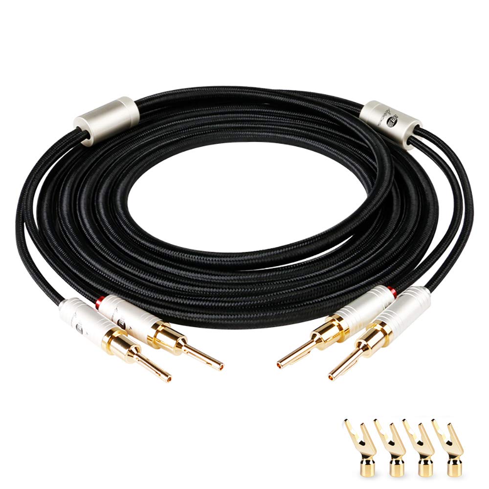BOAACOUSTIC JIB A ペア 4N OFC HiFi スピーカーケーブル、コンバーチブル バナナ スペード 金メッキ ..