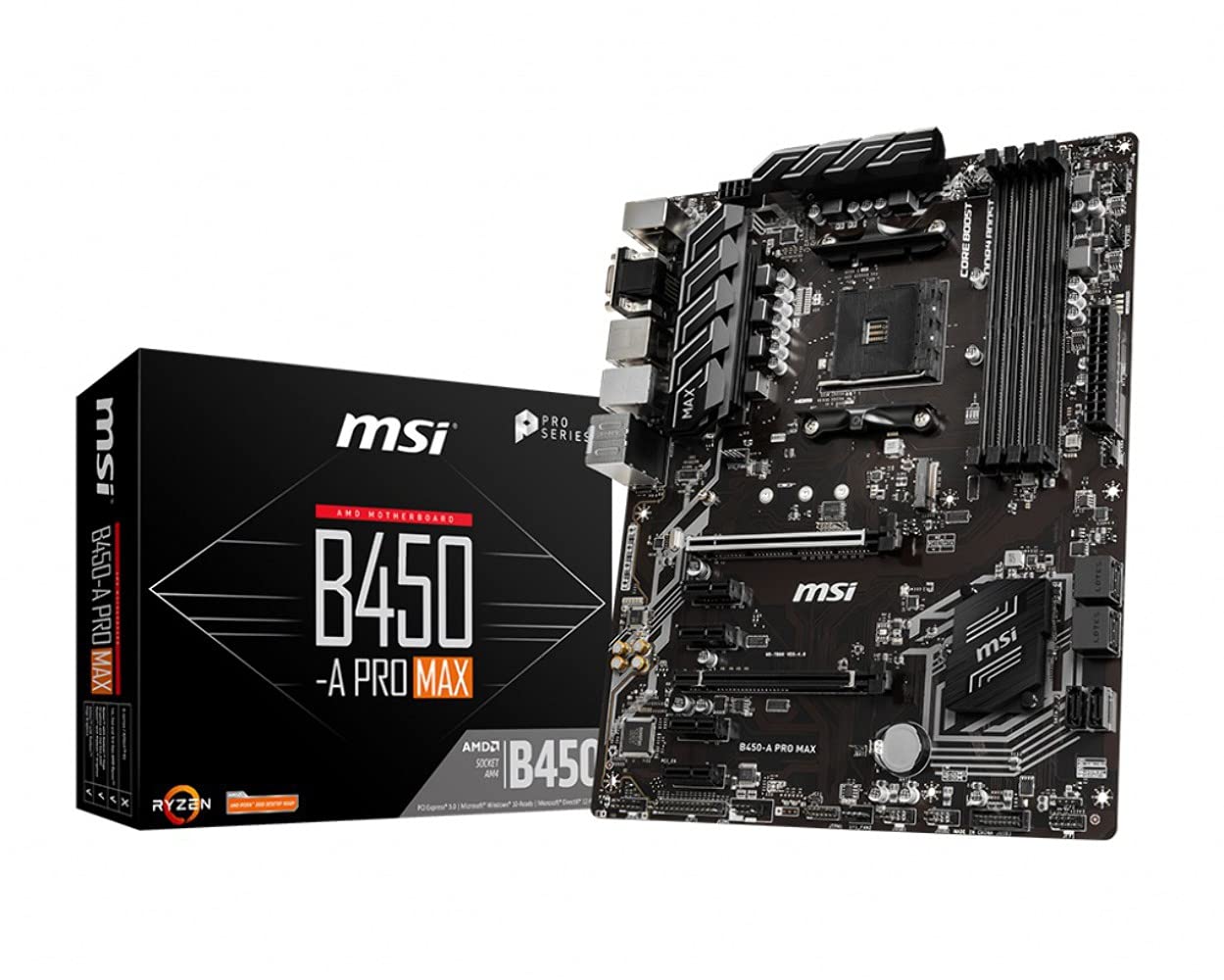 MSI ProSeries AMD Ryzen 2ND????3?? AM4 M.2 USB 3 DDR4 D-Sub DVI HDMI Crossfire ATX ?????? (B450-A Pro Max) (B450APROMAX)