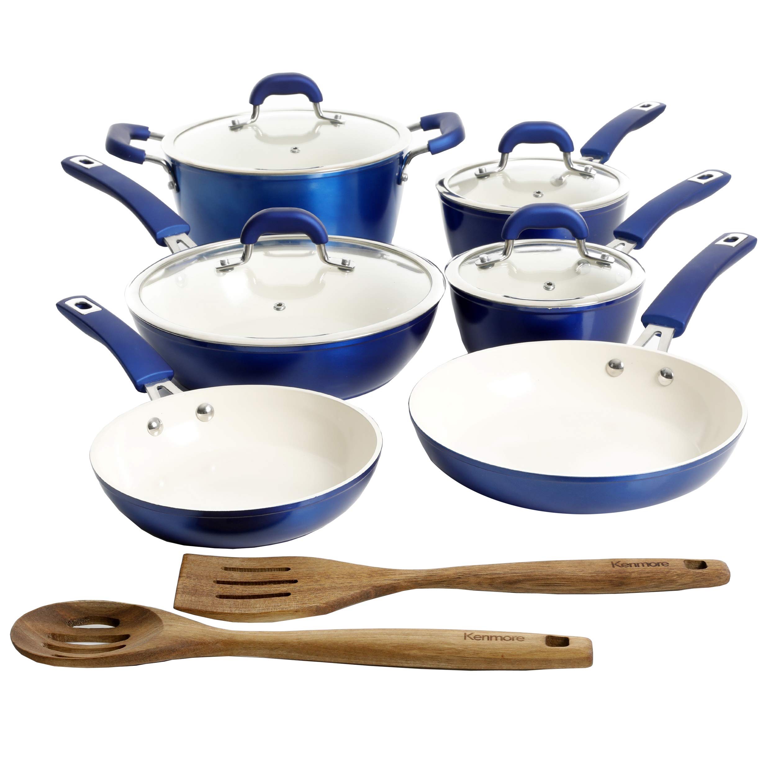 Kenmore Arlington Ceramic Coated Nonstick Aluminum Cookware Set 12-Piece Metallic Blue