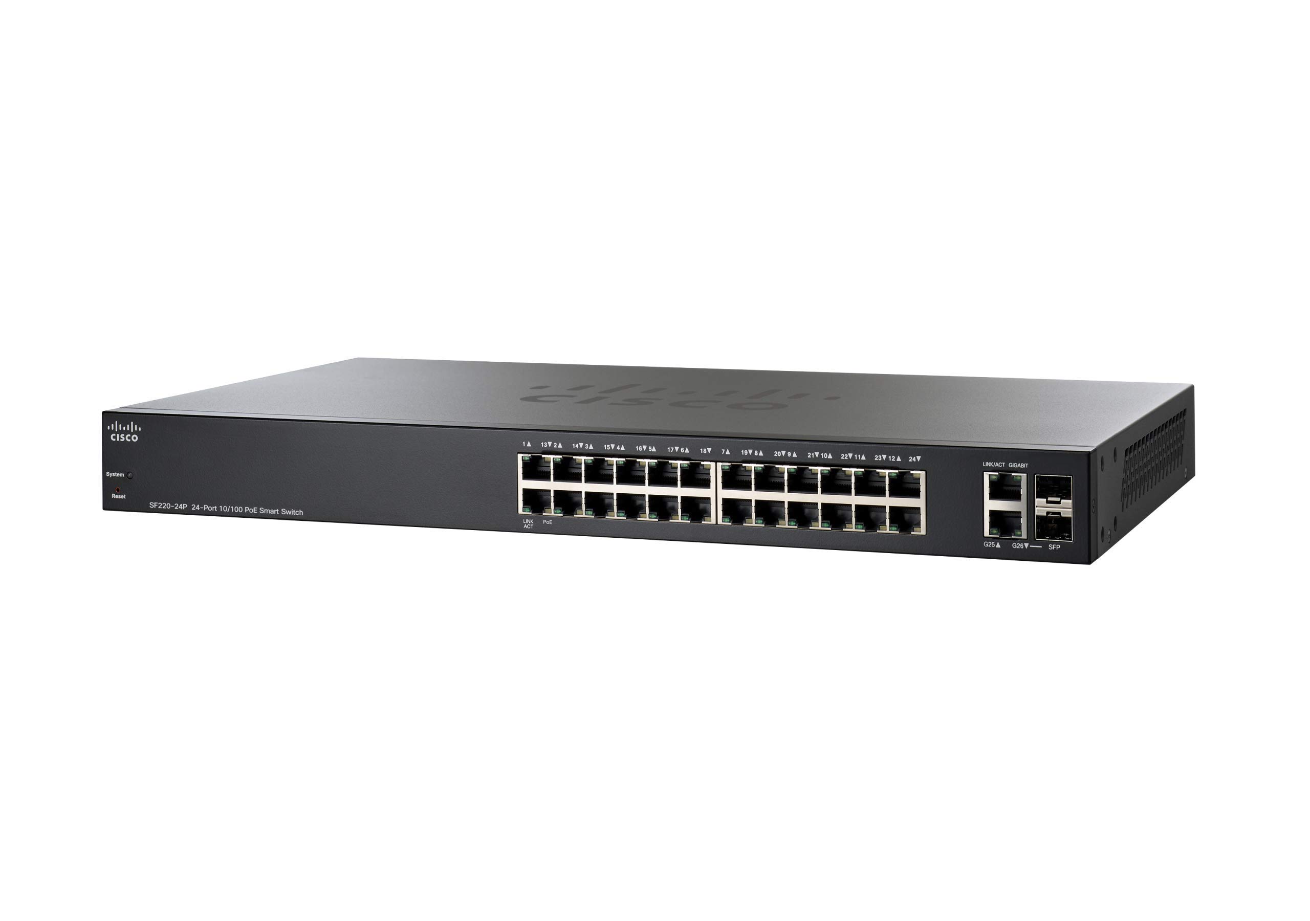 Cisco Refresh SF220-24P Smart Switch with 24 Fast Ethernet Plus 2 Gigabit Ethernet (GbE) Uplink Plus 180W PoE (SF220-24P-K9-NA-RF) Remanufactured
